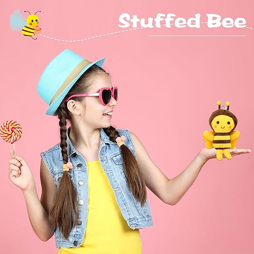 Miniatura 3 de Mini juguetes de peluche de abeja, llavero de abeja de felpa para decoración de habitación, cumpleaños, baby shower, recuerdos de fiesta de animales