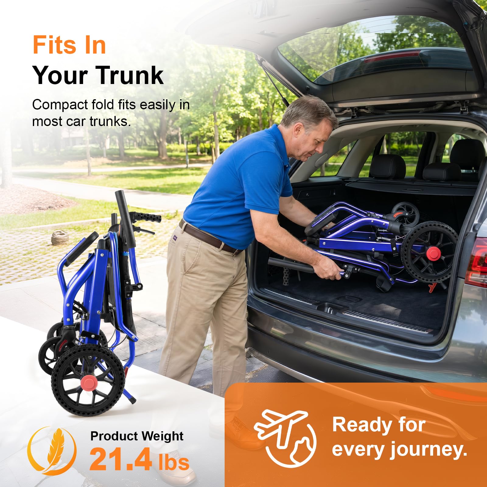 Lightweight Transport Wheelchair - Blue -3 Lightweight Transport Wheelchair - Blue -3