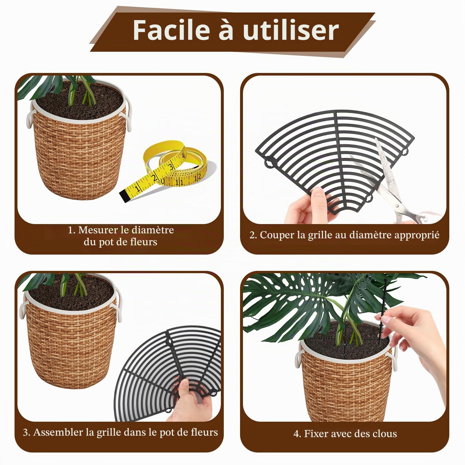 MXTIMWAN 2 Pièces Grilles de Pots de Plantes, 30 cm Cache Pot de Fleurs en Grille, Plastique Grille Pot Fleur Découpable pour Protéger Les Plantes, Protection de Sol