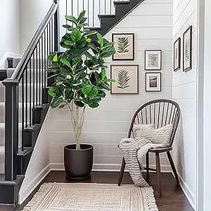 6FT Fiddle Leaf Fig Artificial Tree Faux Floor Plant with Black Planter Pot, Potted Fake Fiddle Leaf Fig Tree for Indoor Outdoor Home Office Decor
