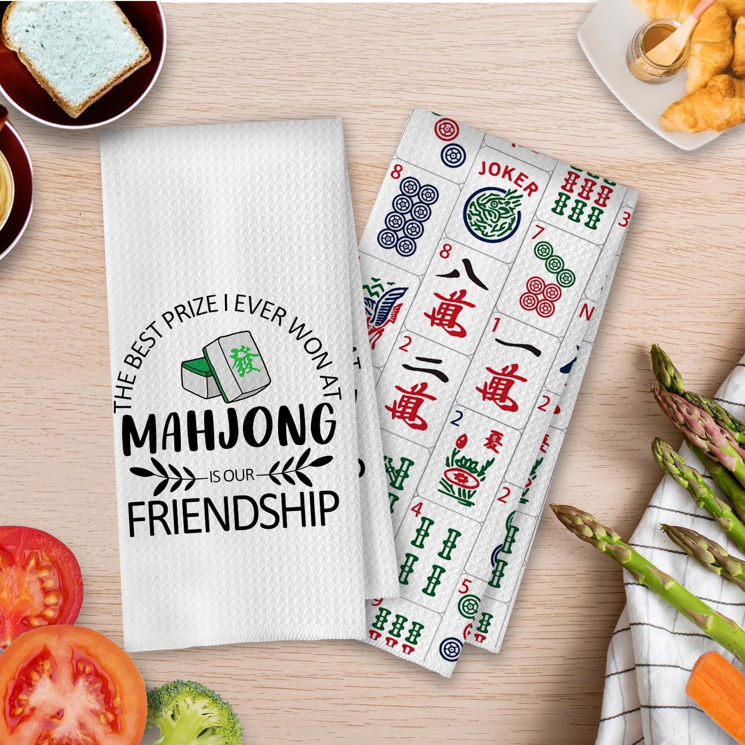 Mahjong Gifts Kitchen Towels Set - Friendship Gifts for Mahjong Lover Decorative Waffle Weave Dish Towels, Hand Towel, Tea Towel, 16x24 Inch Set of 2 - Image 2