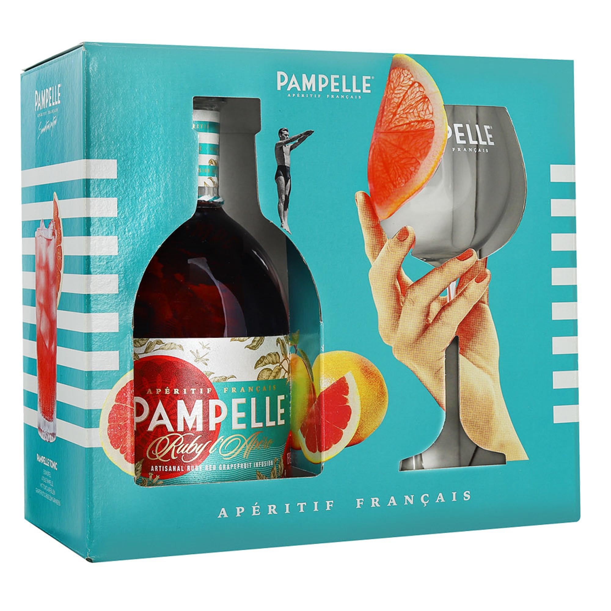 Pampelle Grapefruit Aperitif (1 x 0.7 l) Geschenkpackung 1 Flasche + 1 Glas
