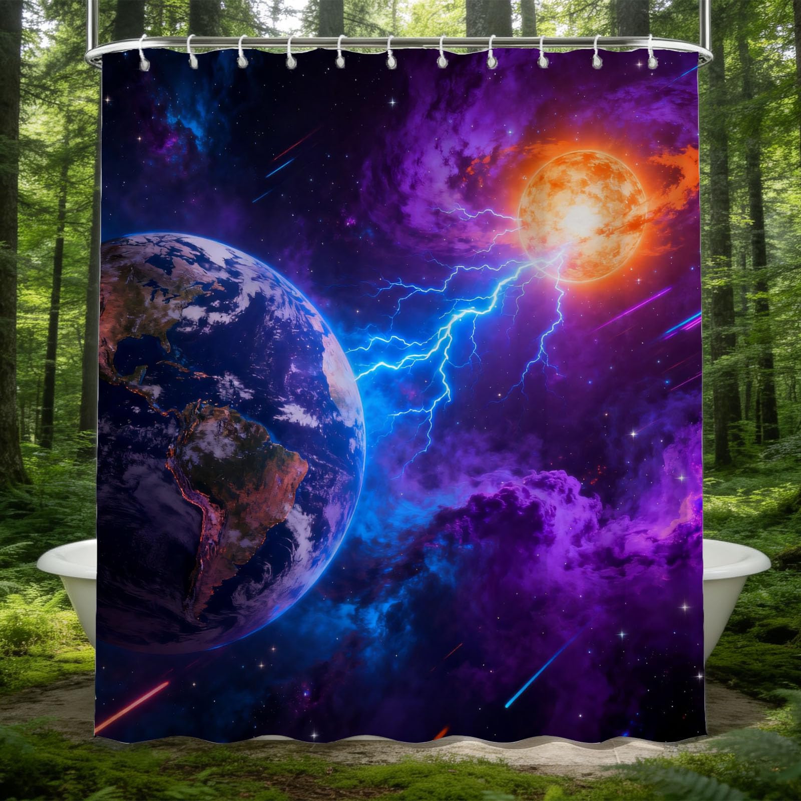 Hongduo 3D Earth Shower Curtain for Stalls Bathtubs Space Themed Bathroom Decor Shower Curtain Set Polyester Fabric Waterproof 200x200cm/79X79 Inch with Hooks