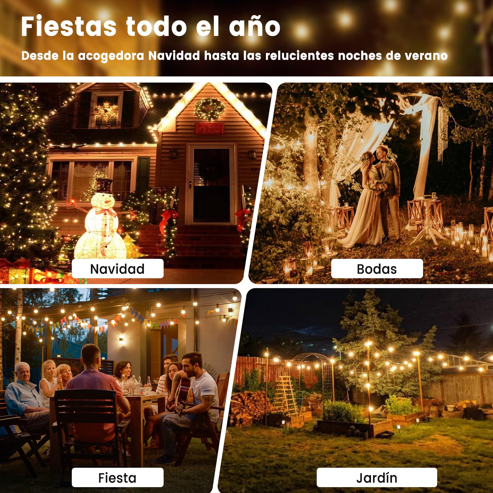 Guirnalda Luces Exterior 45 Metros, G40 Guirnaldas Exterior LED con 75+3 Guirnalda Bombillas, Impermeable IP45, 2700K Blanco Cálido Luces Terraza para Jardín Patio Fiesta Boda