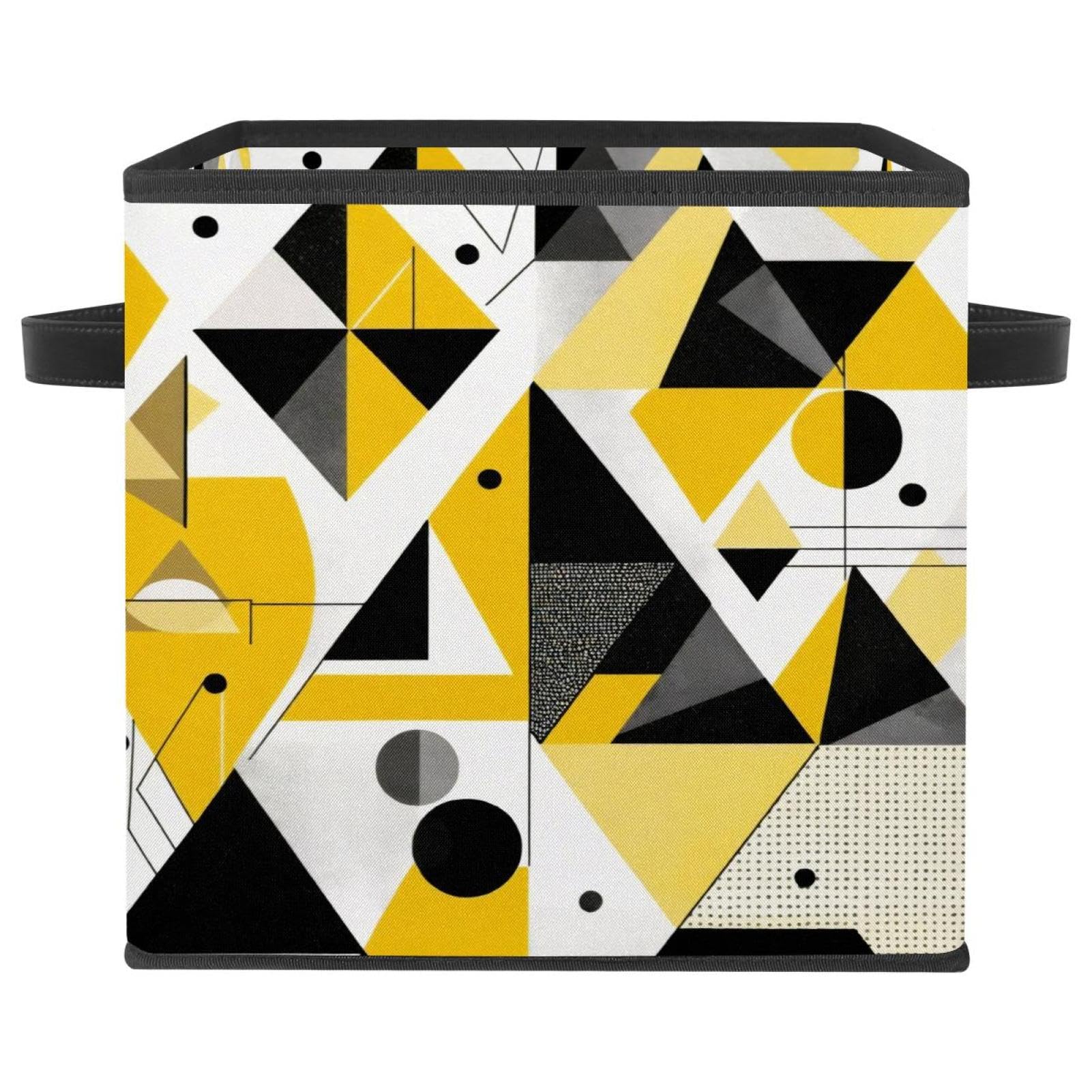 Boîte de rangement géométrique jaune avec poignées en cuir véritable