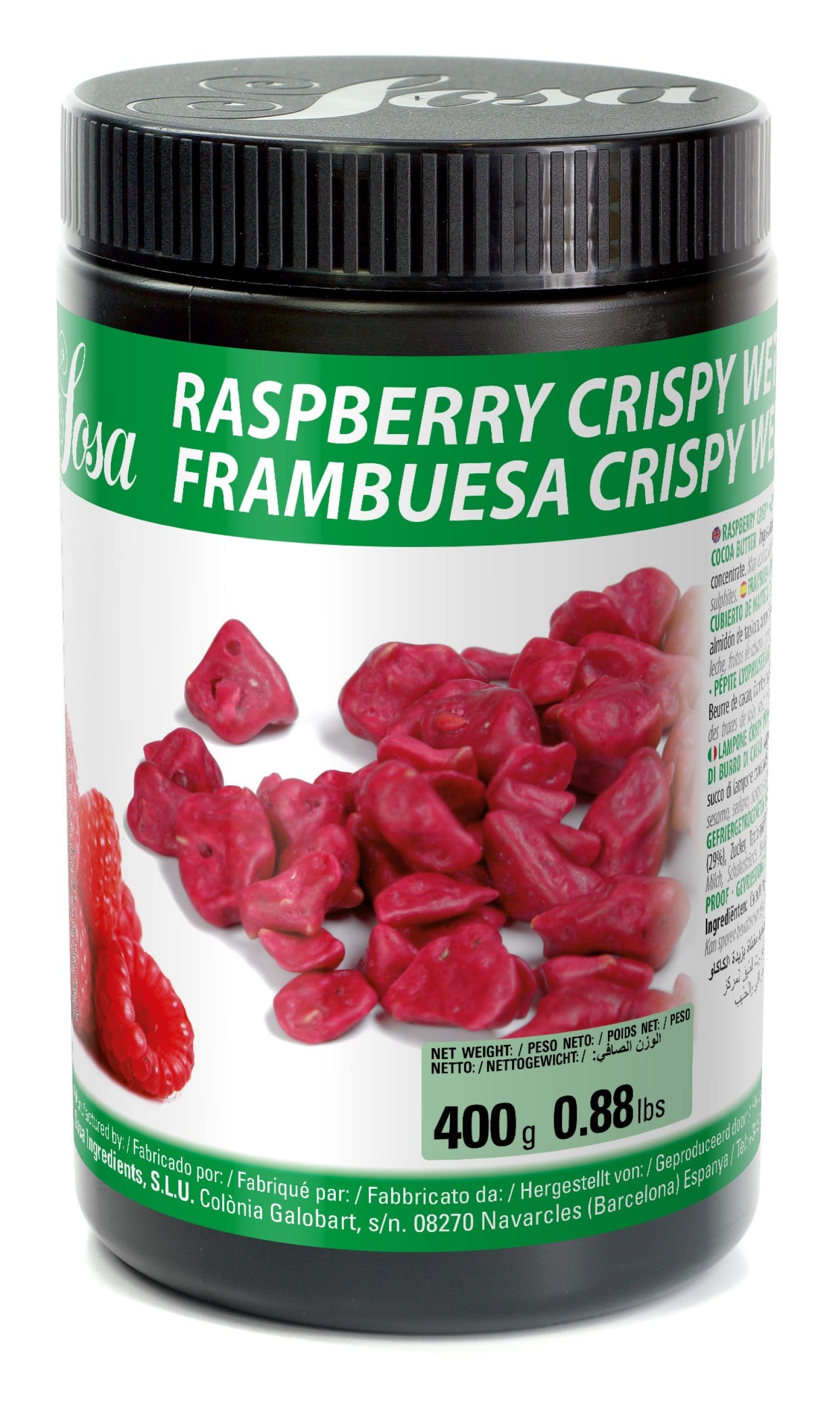 SOSA Frambuesa Crispy wet proof - Crispies de fruta liofilizada recubiertos de manteca de cacao resistente a la humedad - 400grs - Uso professional