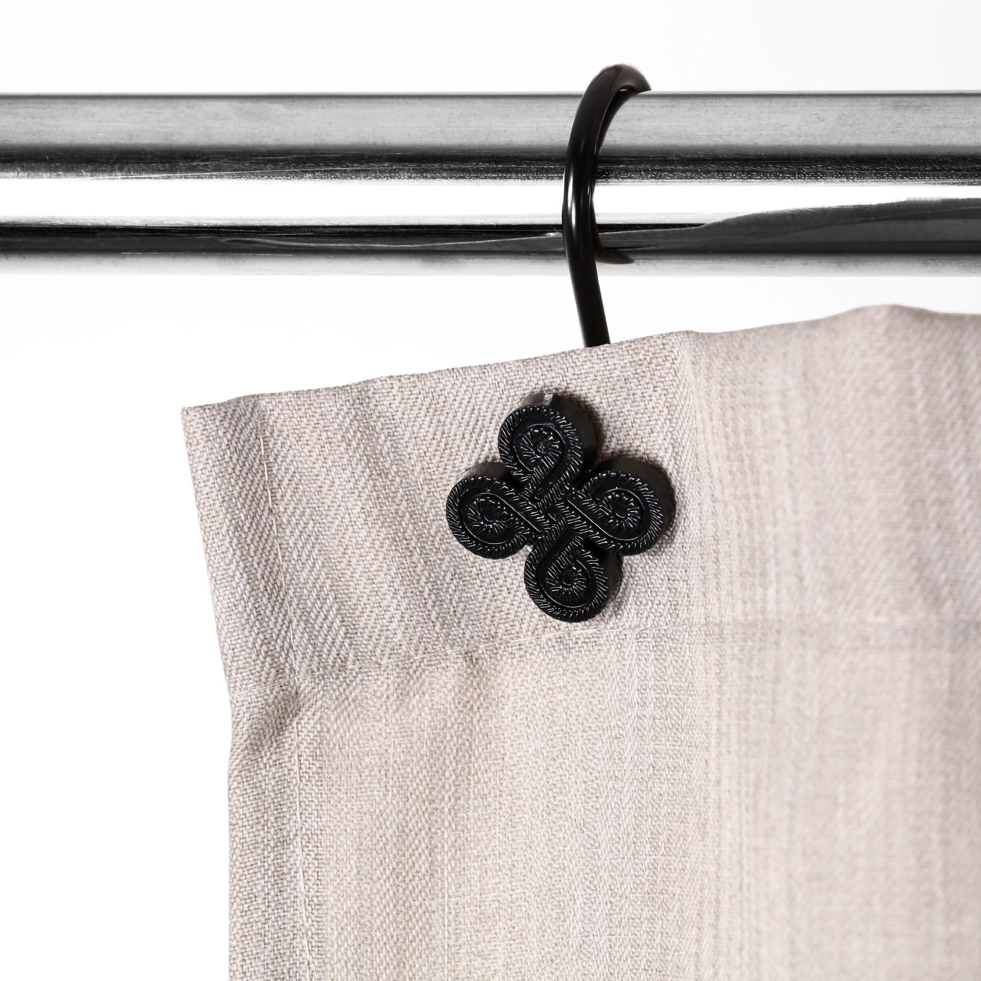 Lot De 24 Anneaux De Rideau De Douche Noirs En Métal Antirouille - Crochets Solides Pour Salle De Bain