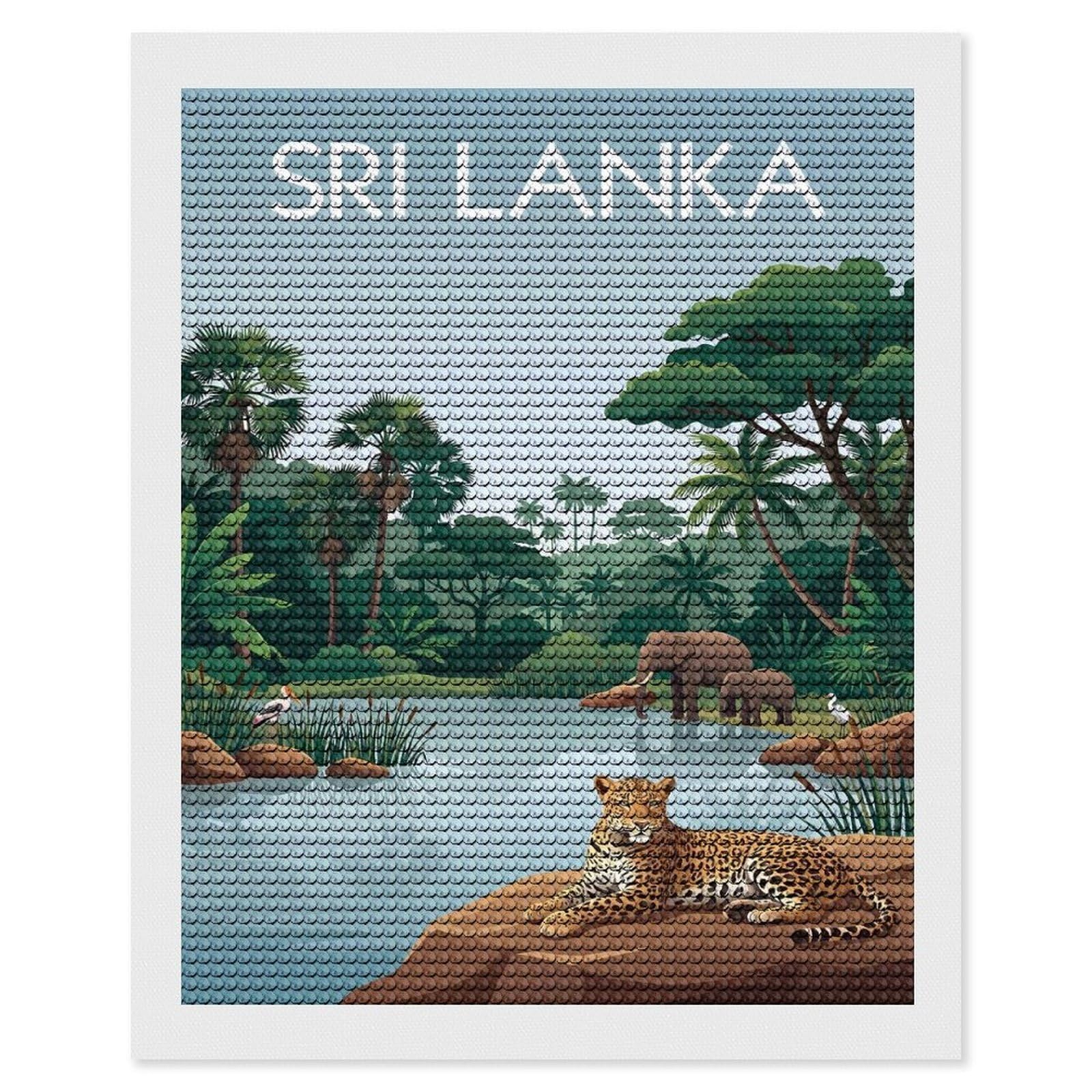 Junmoney Sri Lanka Wildlife Diamond Painting Canvas Set 16"x20", for Adults, Sparkling Round Gems, Thoughtful Handmade Gift, Modern Decor