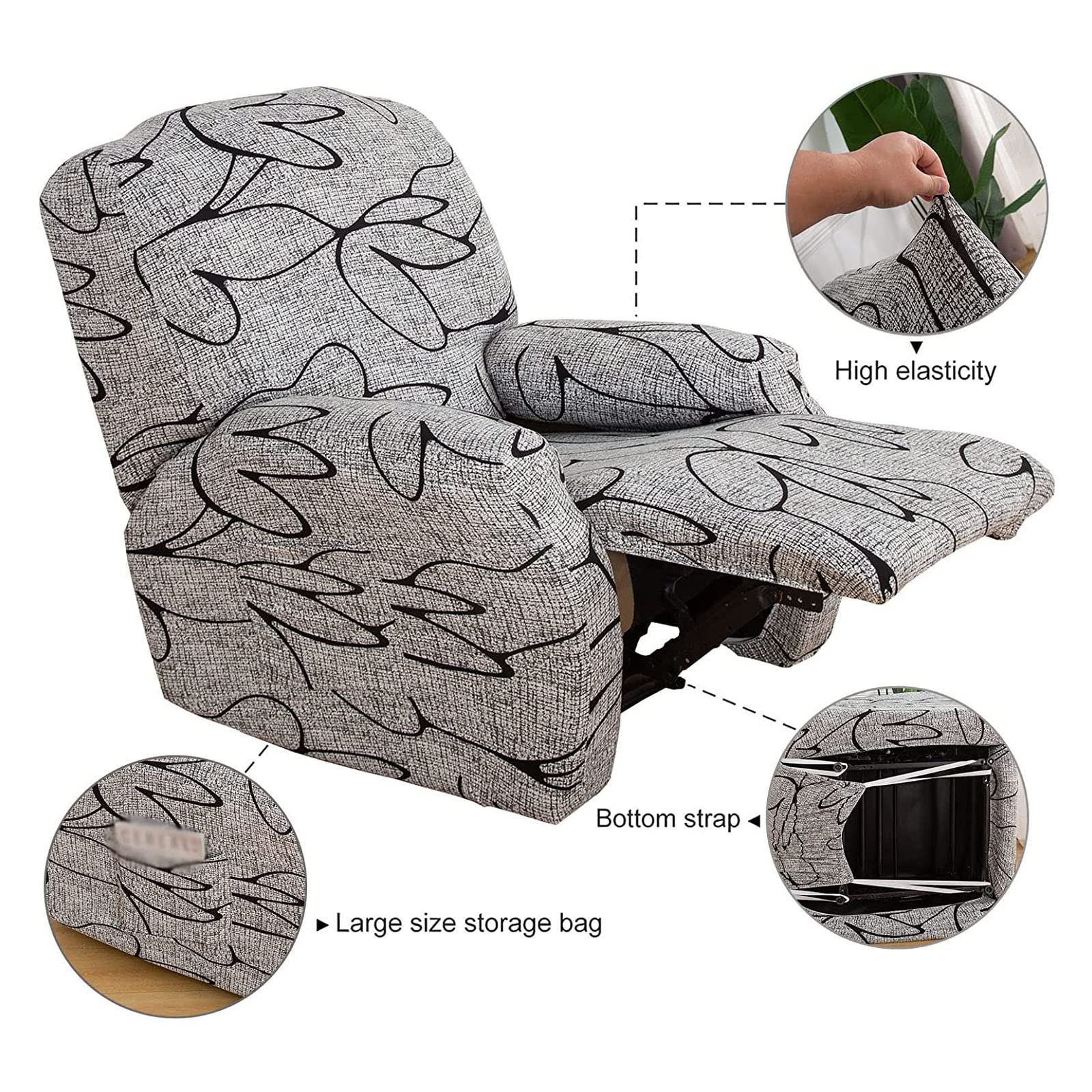 Funda de Sillón Relax Elástica Funda para Silla Reclinable 4 Piezas Fundas para Sofá Reclinable para 1 Cojín Funda Antideslizante para Sofá Funda para Sofá Protector de Muebles para Mascotas Y Niños