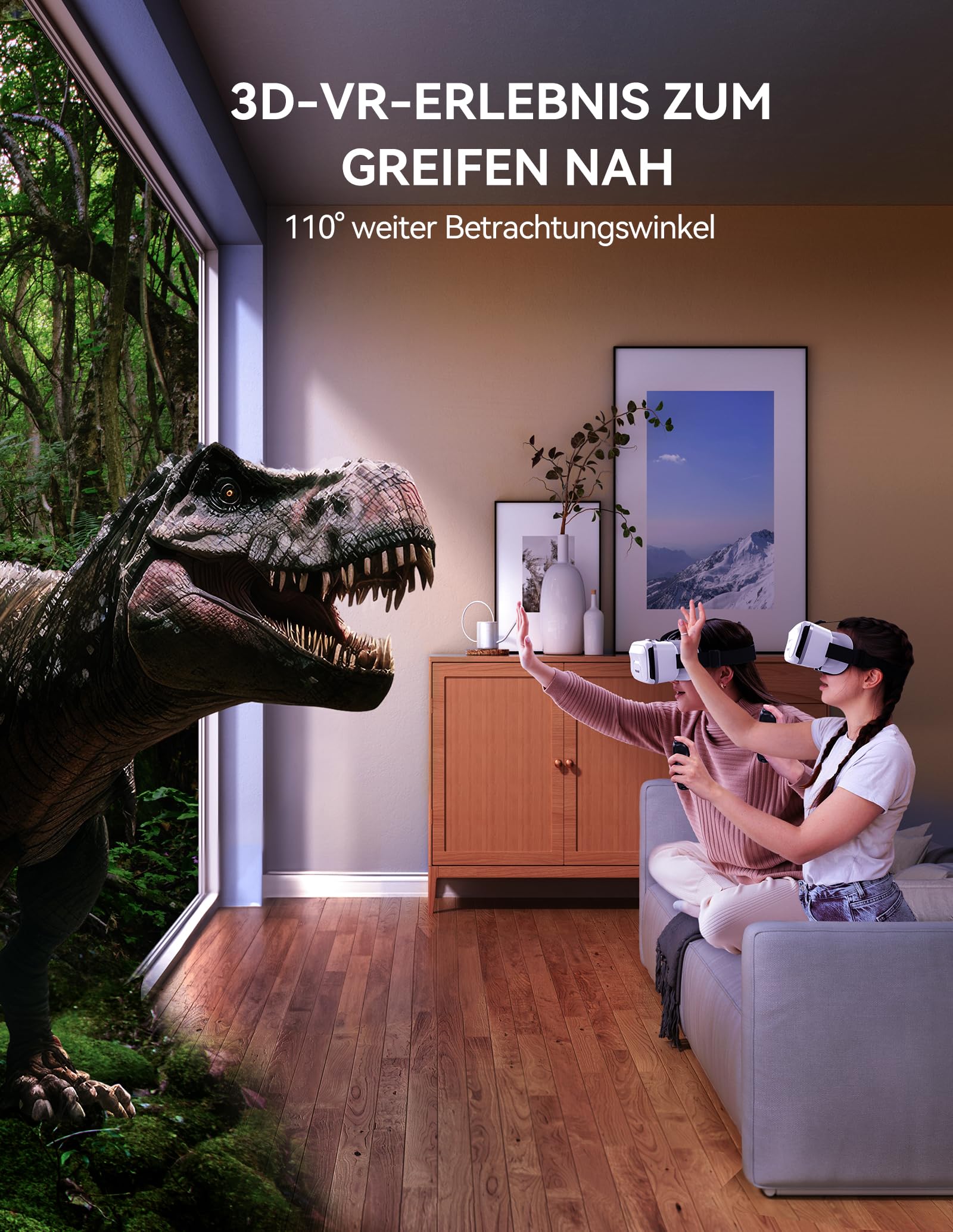 TECKNET VR Brille für Handys mit Griff, 3D Virtual Reality-Brille mit HD 110° FOV, Anti-Blaulicht & einstellbaren Gängen, Komfortables VR-Glasses für iPhones, Samsung und Android-Smartphones 4.7-7.2"