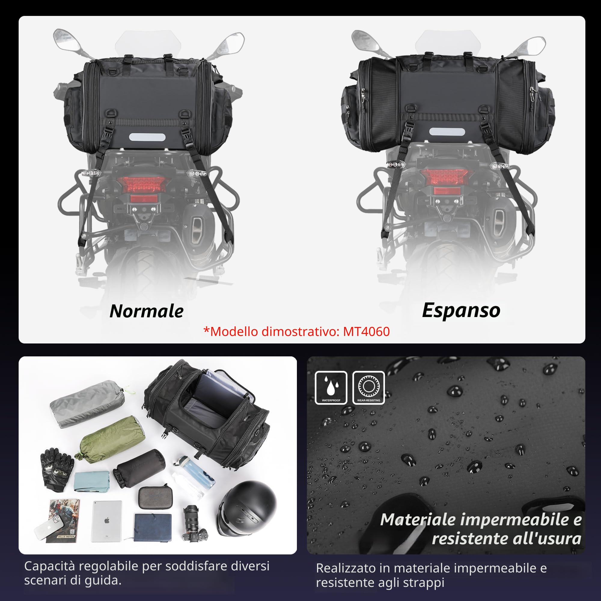 Rhinowalk Borsa posteriore per moto impermeabile 45 L nero