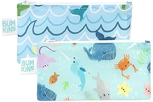 Bumkins Snack Bags Reusable, Washable, Set of 2 - Blue Ocean Life