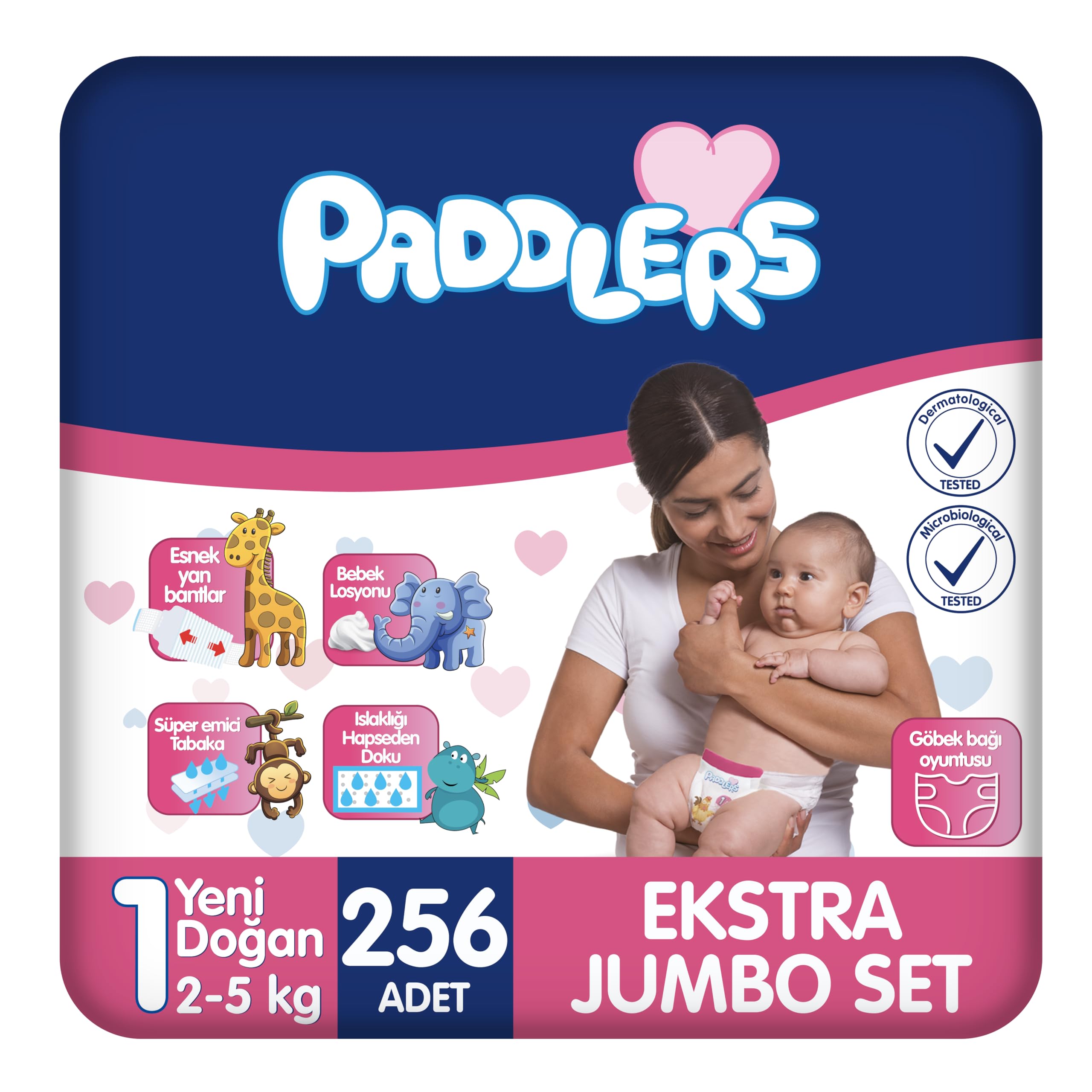 Paddlers Yenidoğan Bebek Bezi 1 Numara (2-5 Kg) 256 Adet – Ekstra Jumbo Set
