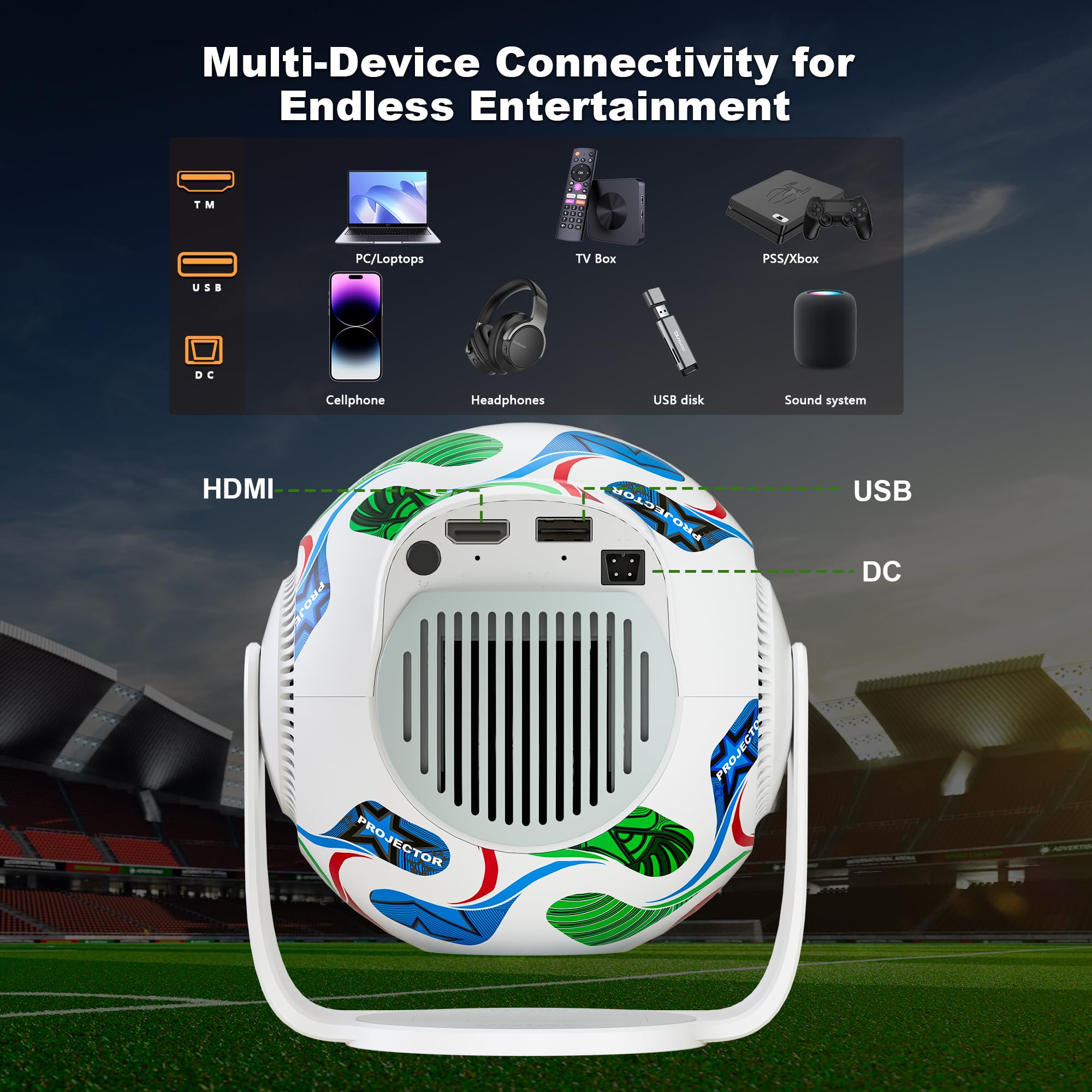 Proiettore compatto 2026, con supporto fino a 8K e 290 ANSI, rotabile di 270° con correzione automatica della distorsione verticale, WiFi 6 e Bluetooth 5.4