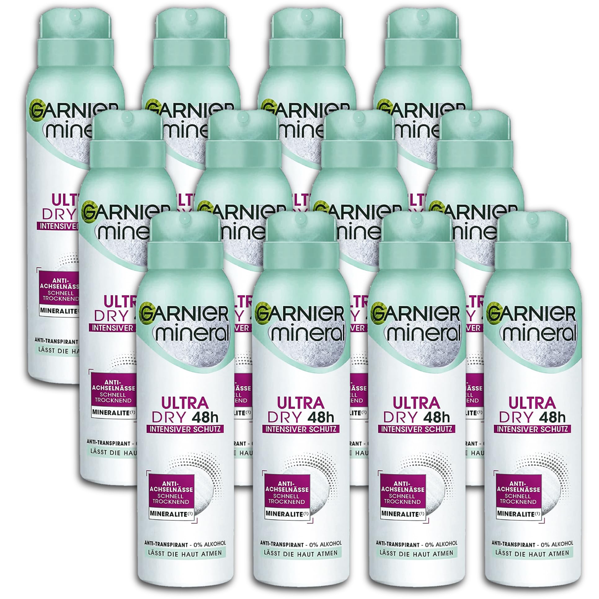 Garnier Mineral Deodorante Spray Deodorante Spray Ultra Dry 48H, 12 x 150 ml