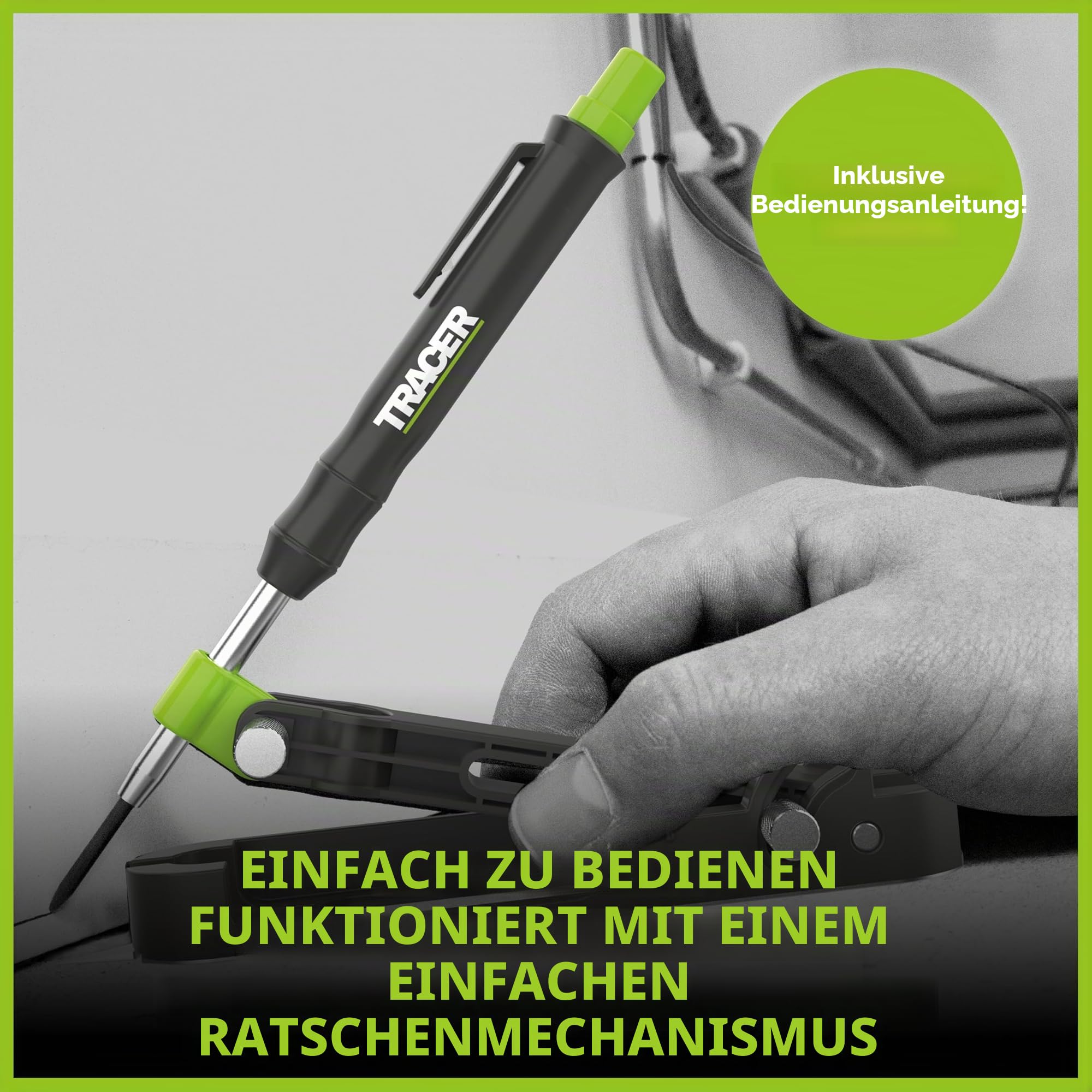 Tracer ProScribe Anreißwerkzeug Set – Multifunktions-Ritzgerät mit Tieflochmarker, 6 Ersatzminenhalter & Tasche | 15 Markieranwendungen | Anreißgerät für Holz, Fliesen & Metall