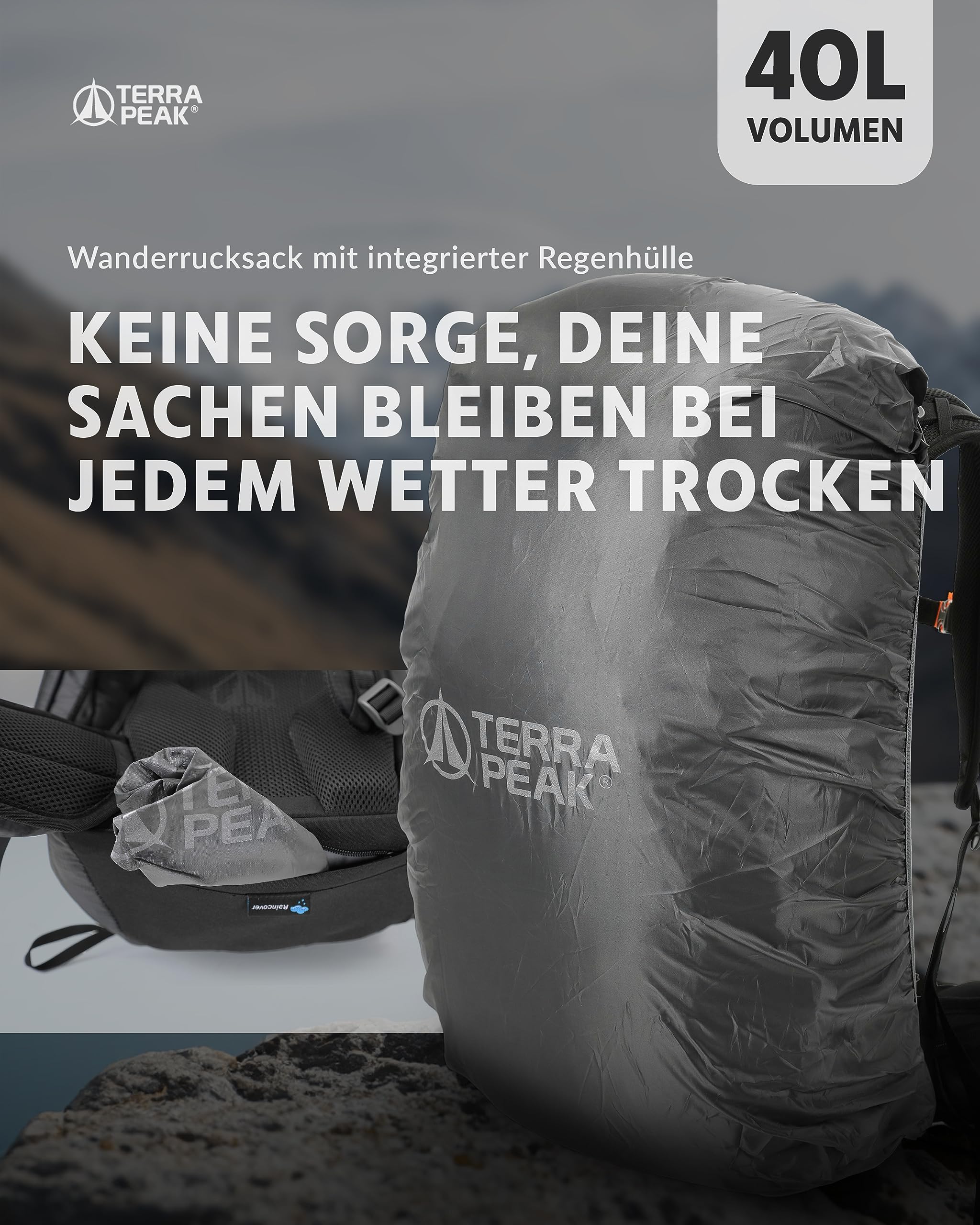 Terra Peak® Premium Wanderrucksack mit belüfteten Netzrücken 20L 30L & 40L (AIRANT) Damen & Herren mit Rückenbelüftung & Regenschutz - Ergonomischer Trekkingrucksack aus atmungsaktivem Mesh & Hüftgurt