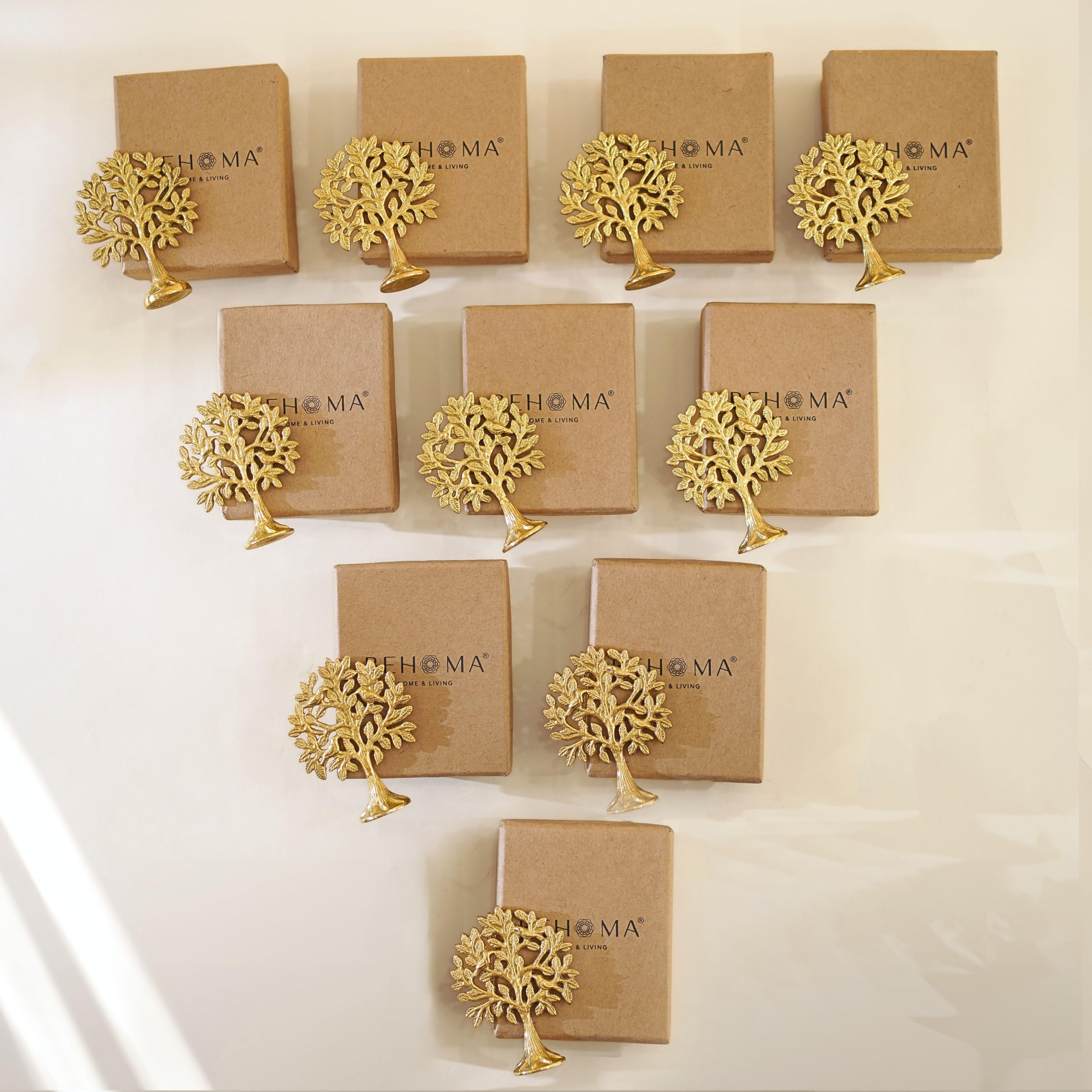 BEHOMA 100% Pure Brass (8.5 cm) Kalpvriksh Tree with Birds Set - Set of 10 | Kalpavriksha Tree of Life Showpiece for Table Decor | kalpvriksha Vastu & Fengshui Decor, Home & Puja Temple Ornament,