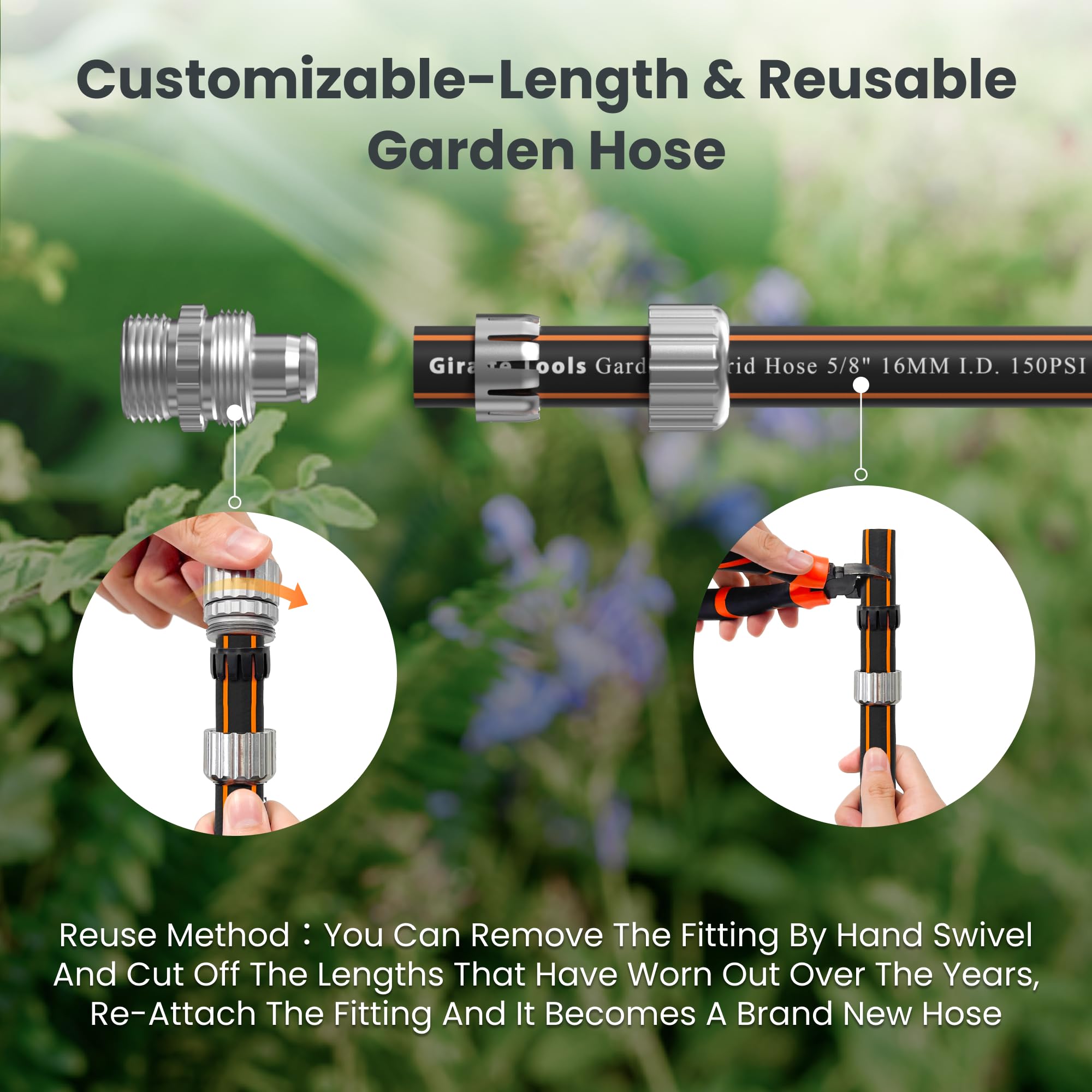 Giraffe Tools Garden Leader Hose 10ft X 5/8", Short Water Hose Heavy