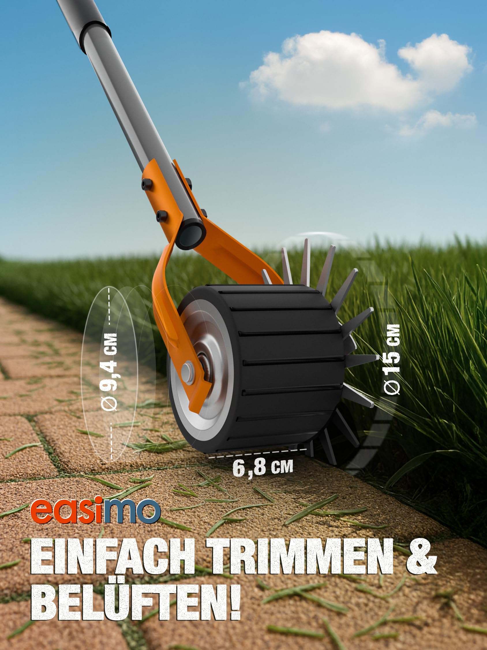 Rasenkantenschneider Manuell | Präziser Rasenkanten Schneider mit Stahlklinge & Gummirad | Verstellbarer Stiel bis 177 cm | Rasenkantenstecher für Garten