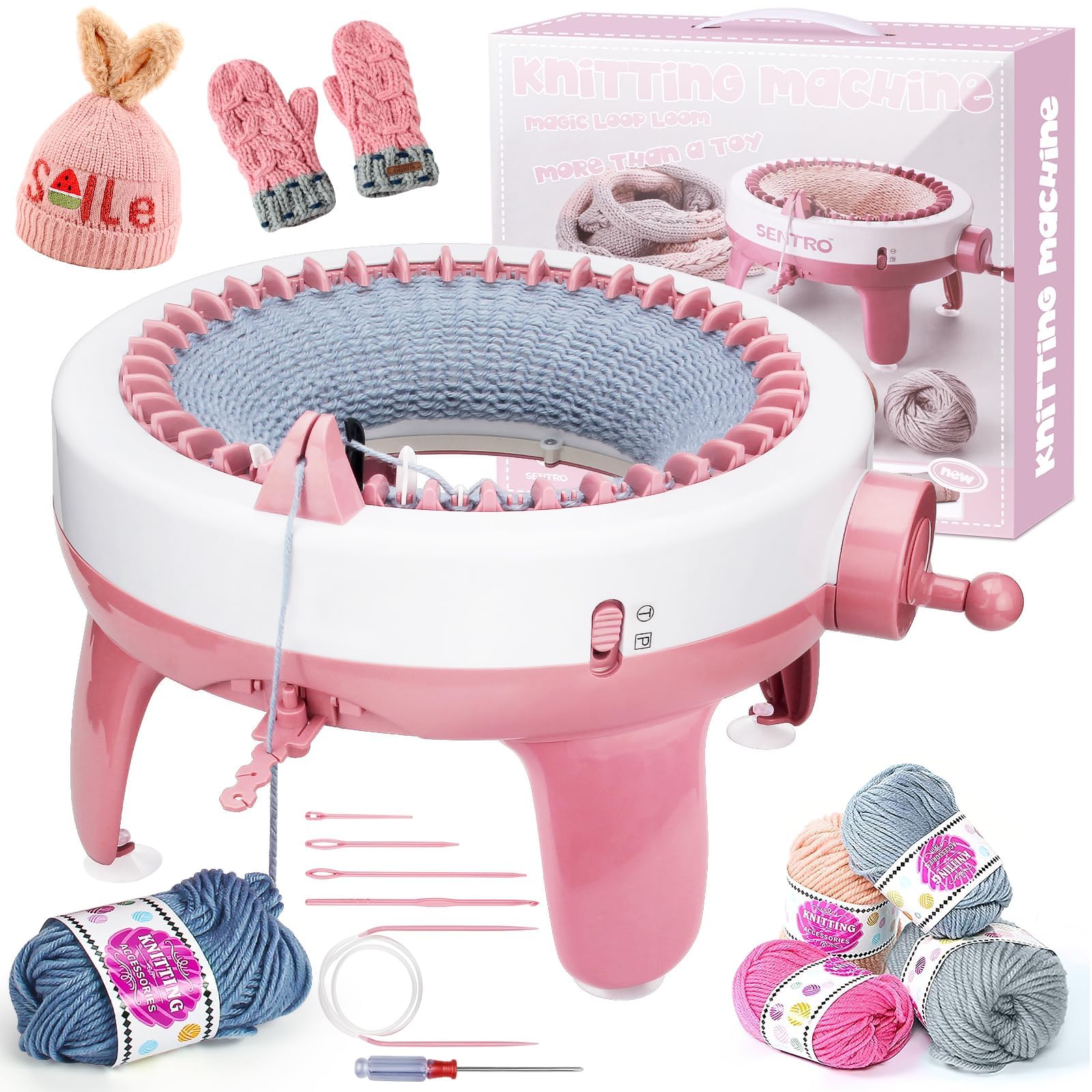 LetCart 48/40 Nadeln Strickmaschine mit Reihenzähler für Erwachsene/Kinder, Runde Strickmaschine Mit Dual-Modus, DIY-Handstrickmaschine für Mützen, Schals, Handschuhe und Socken (40 Nadeln)