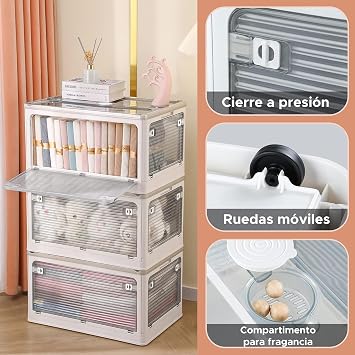 JOYBOS Set of 3 Collapsible Storage Boxes, Grey, 28 Litre