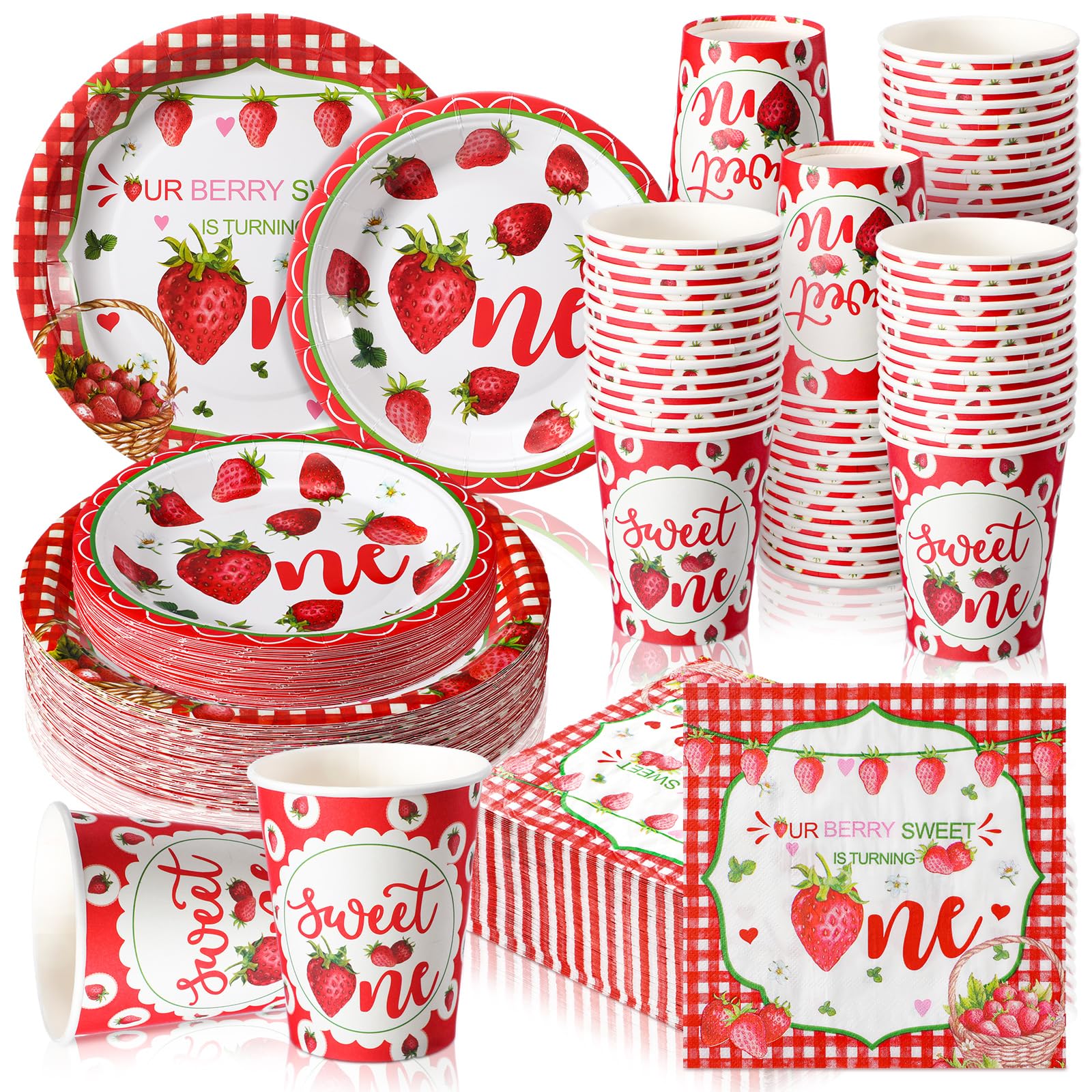 Tanlade 216 Pcs Strawberry Theme Birthday Party Supplies Serve 36 Baby Shower Plates Cups Napkins Disposable Dinnerware Sets for Wedding Bridal Baby