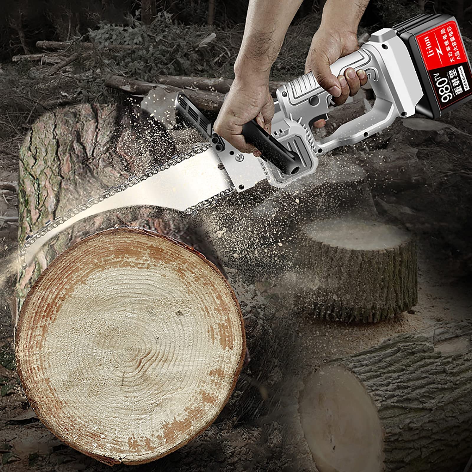 Tronçonneuse sans Fil, sécateur électrique alimenté par Batterie avec 1 Batterie, sécateur de Branches d'arbre, Longues Heures de Travail (cisailles de 10 Pouces)
