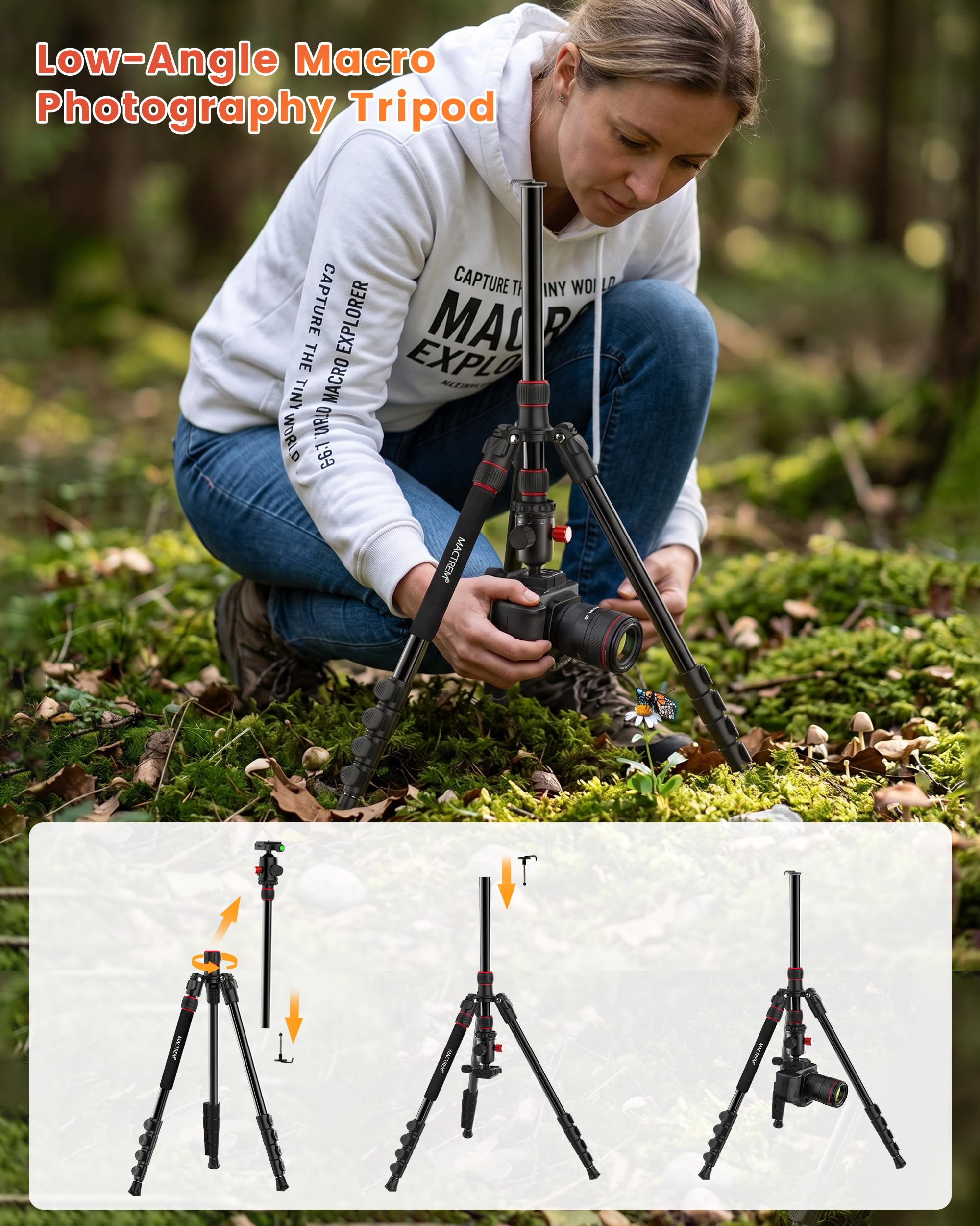 MACTREM Trípode de 84 Pulg, Trípode DSLR Profesional con Rotula 360°, de Aluminio y Monopie, Incluye Bolsa, Carga 15 kg, Compatible con Cámaras y Telescopios | Bolsa de transporte con diseño de trípode y monopié incluida compatible con Canon, Nikon, binoc