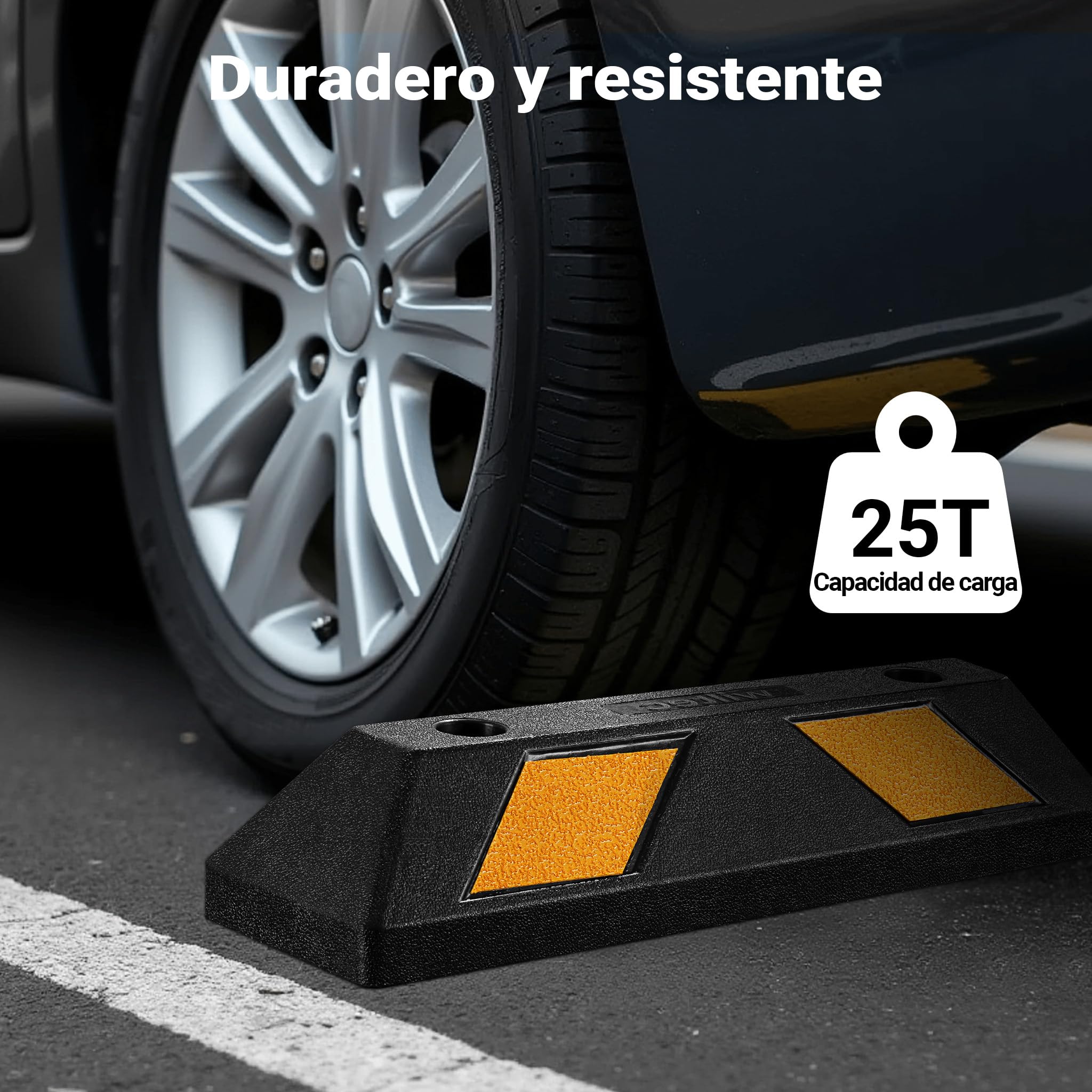 Wiltec Juego 2 topes de aparcamiento 55 x 15 x 10 cm caucho con bandas reflectoras