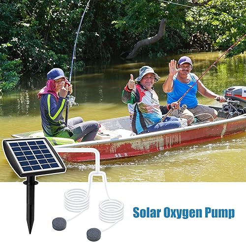 Miniatura 5 de Andoer Bomba de oxígeno solar enchufable de 6 V 2 W con tubo de 8.2 pies, 2 piedras de burbujas de aire, oxigenador para acuario, aireador de
