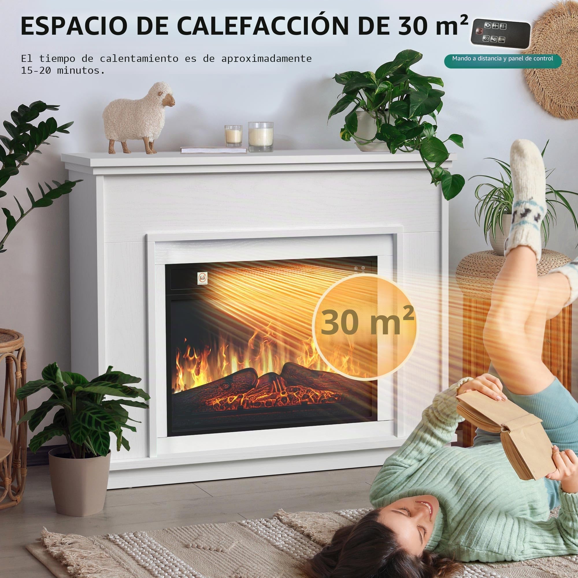 YITAHOME Chimenea Eléctrica Blanca 23″ con Efecto de Llama 3D y LED 24 Colores
