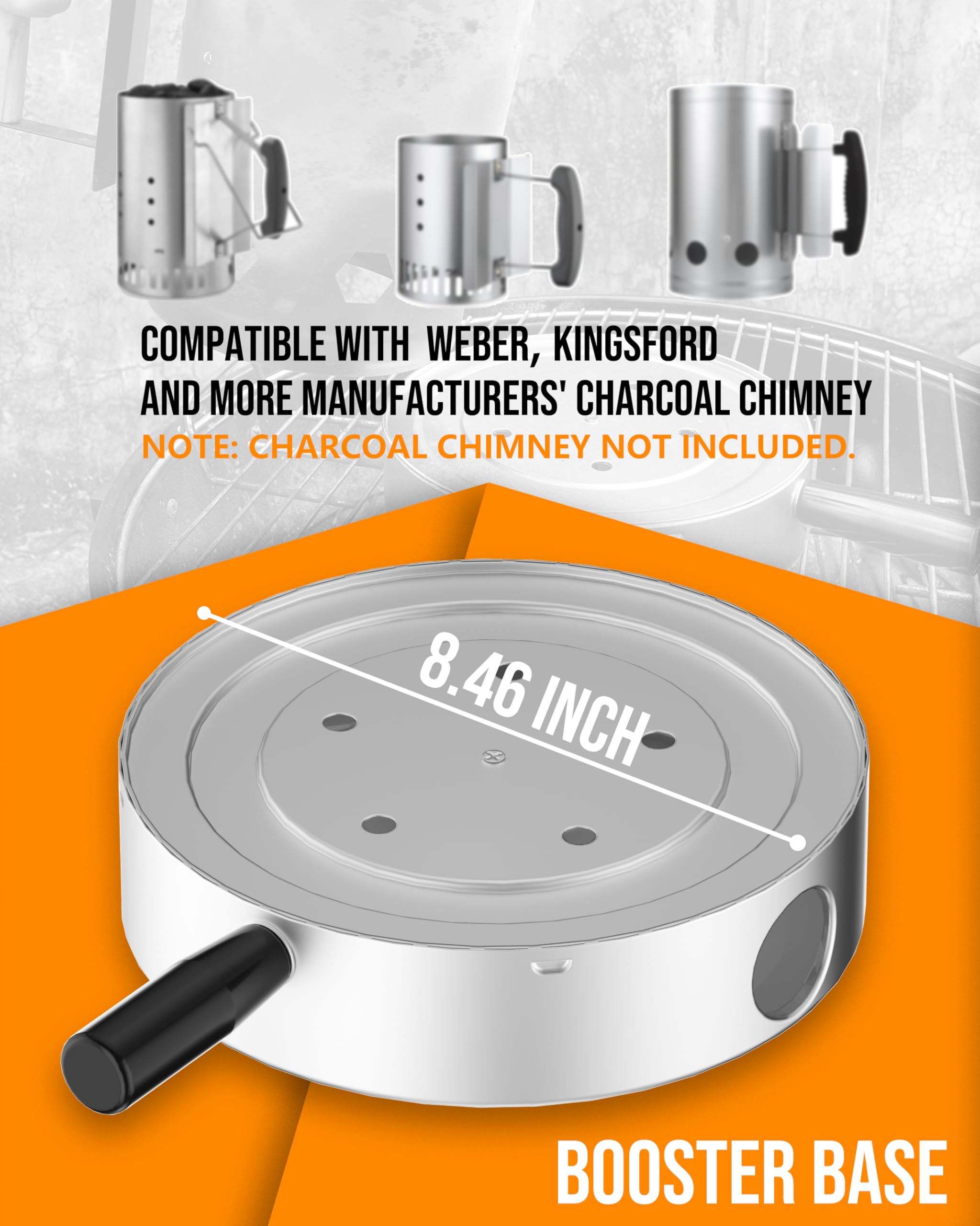 Booster de cheminée au charbon de bois - Base de démarrage au charbon et brûleur à charbon - Allumage rapide en 10 minutes - Accessoires de barbecue d'extérieur pour Kingsford, Weber et autres