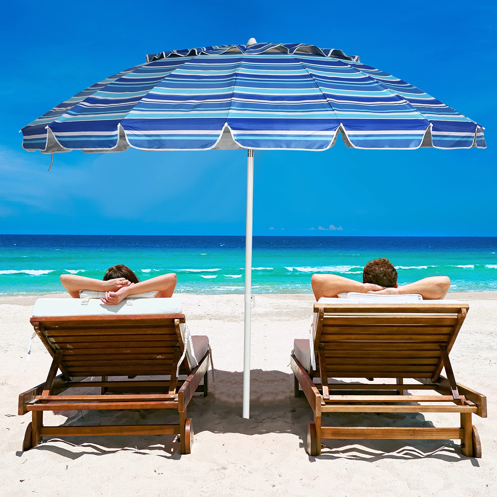 GYMAX Ombrellone da Spiaggia Inclinabile, Protezione Solare 50UV+, Ombrello Portatile con Borsa, a 8 Stecche, Ideale per Spiaggia, Campeggio, Eventi Esterni