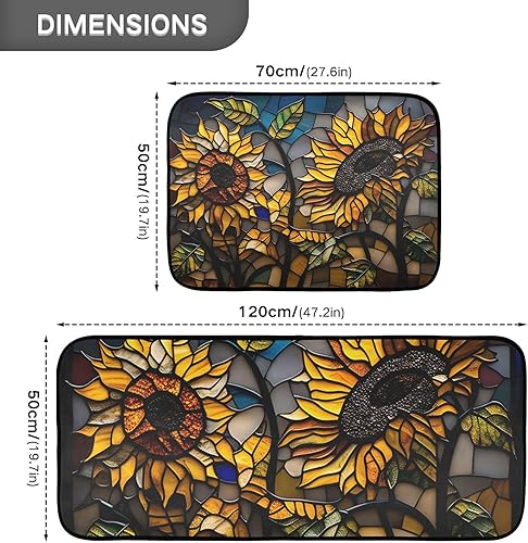 Miniatura 2 de Curve - Tapetes de cocina de girasol, antifatiga, 2 piezas para piso, alfombras de cocina antideslizantes acolchadas, absorbentes, cómodas para