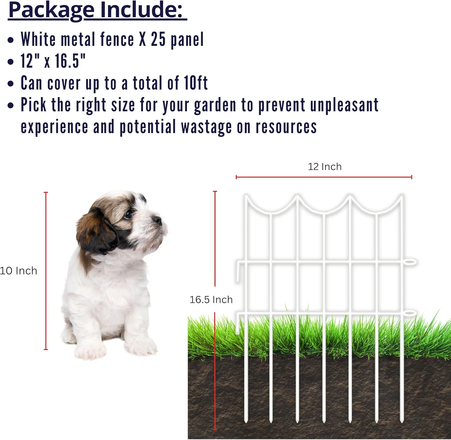 ShopLaLa Decorative Fence (25 Panels) 12in(L) x 16.5in(H) Rustproof Metal Wire Fencing Animal Barrier, Flower Bed Edging for Landscape White Fences Small Dog for the Yard Patio Backyard Outdoor Decor