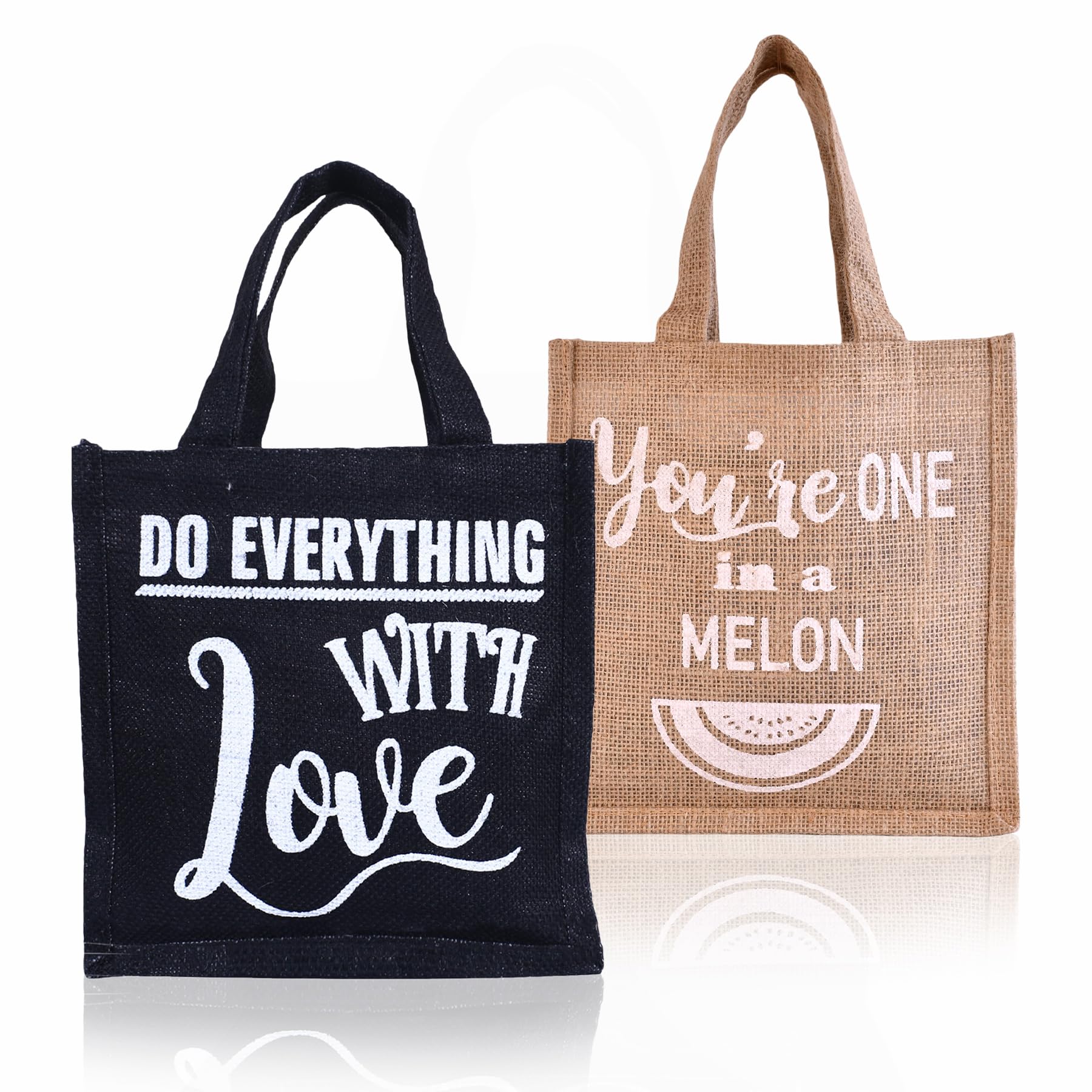 Kuber Industries Lunch Bag | Jute Carry Bag | Lunch Handbag | Lunch Bags for office | Reusable Lunch Bag with Handle | Tiffin Carry Lunch Hand Bag | Small | Pack of 2 | Multi