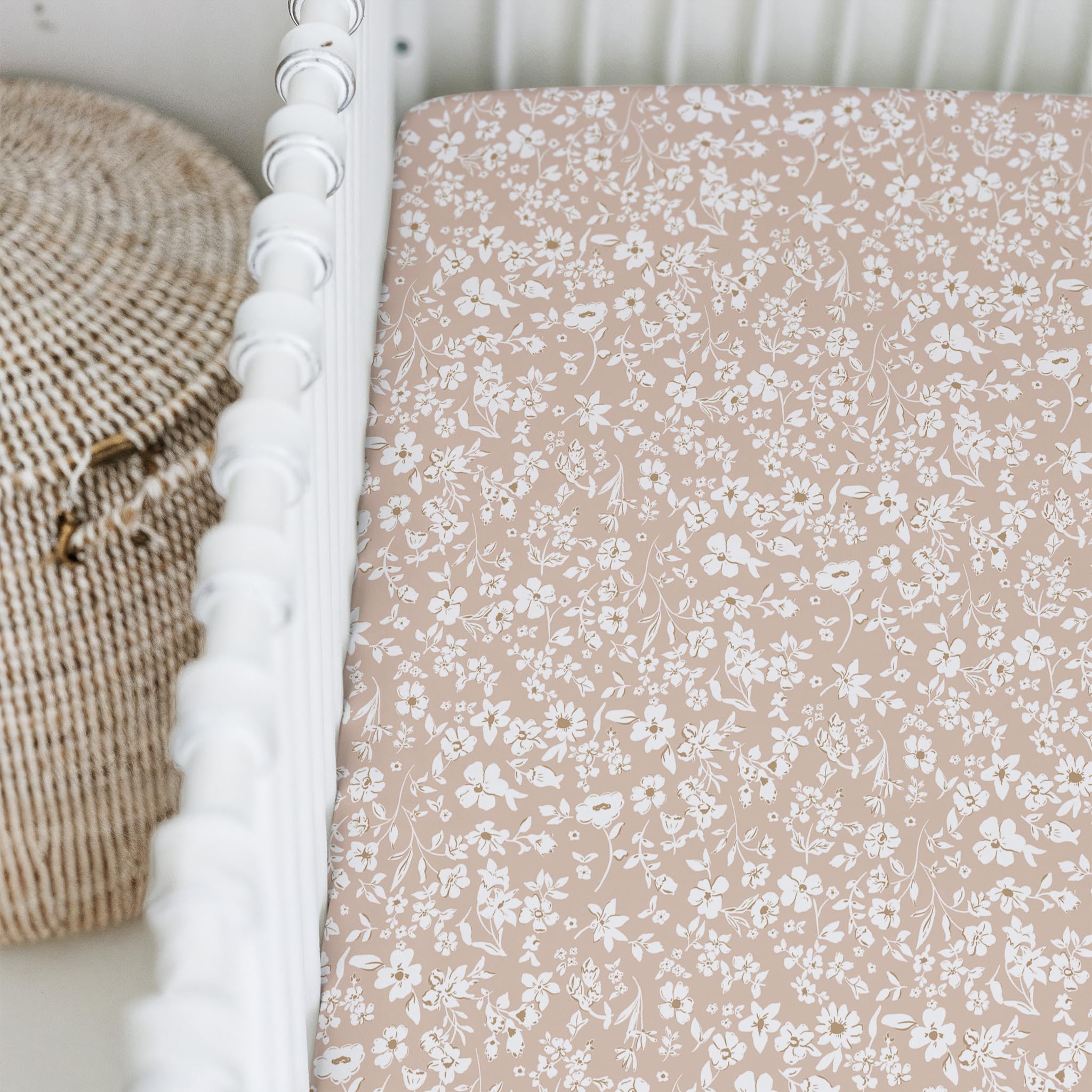 Lenzuola per culla neutre, con angoli, per culla, per bambine e ragazzi, confezione da 2 materassi standard e per bambini, in morbido misto cotone biologico (fleurette)