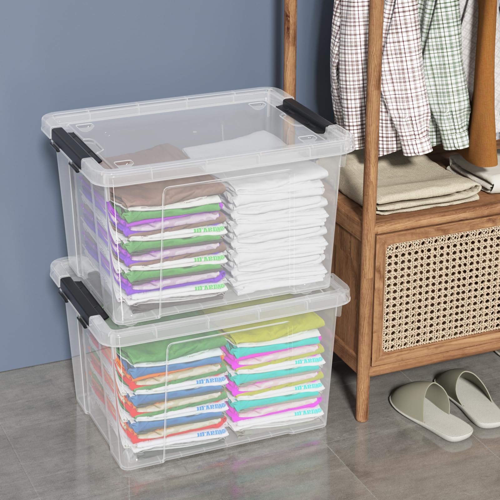 Große transparente Aufbewahrungsbox mit Rollen, 4 Stück, transparenter Kunststoff-Aufbewahrungsbehälter mit Deckeln