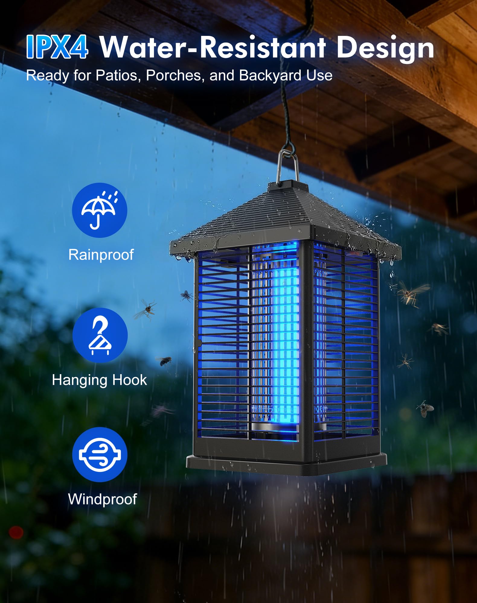 Lampada Antizanzare Elettrica 18W, 4000V Smart Auto Trappola Elettrica Anti-Insetti Volanti 80 ㎡ Copertura IPX4 Per Uso Interno Ed Esterno, Sicura Per Famiglia, Terrazza, Giardino, Campeggio, Casa