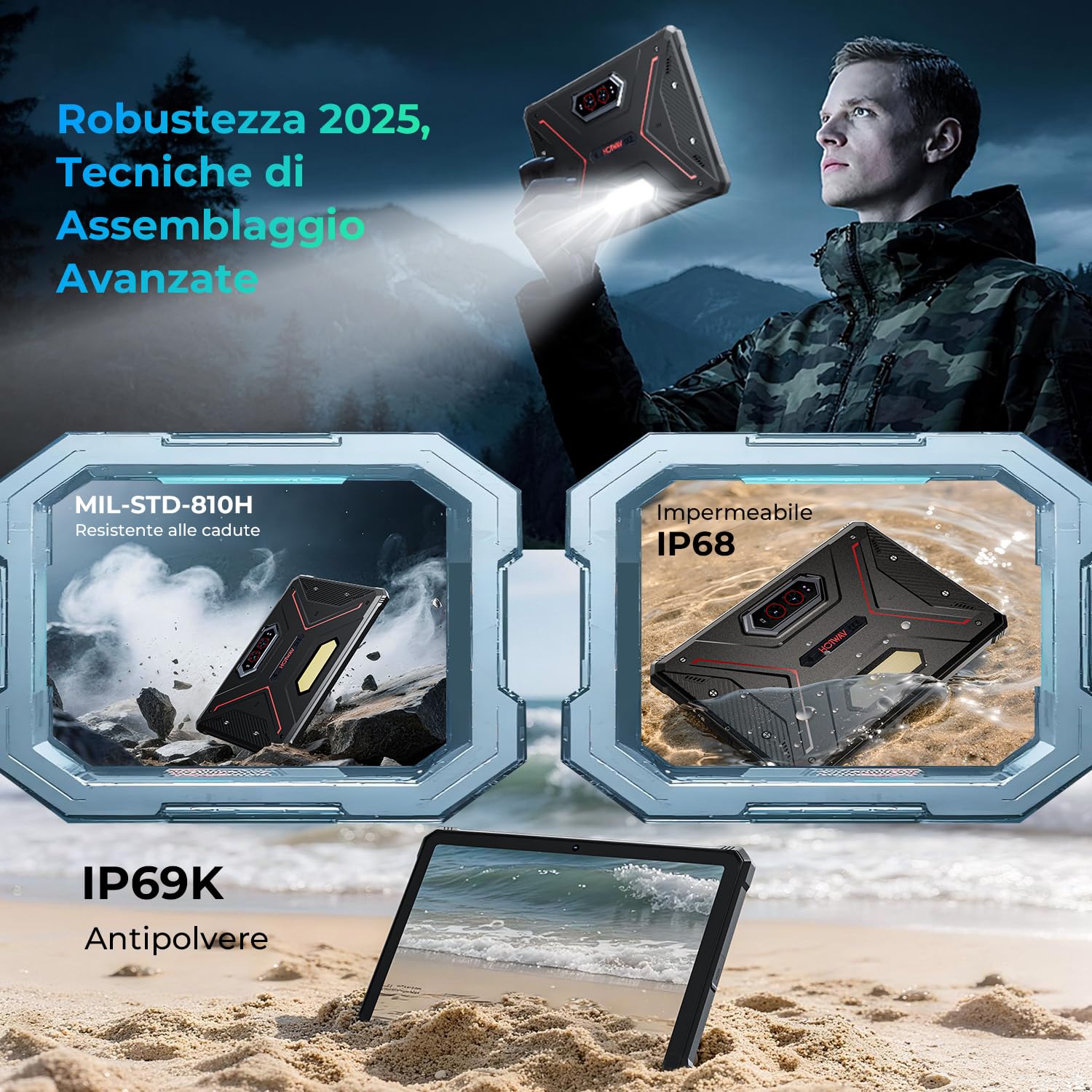 HOTWAV R9 Ultra 5G Rugged Tablet Android 15-2K 11 Pollici Stilo Tablet | 24GB+512GB/2TB TF Tablets Impermeabile, 20080mAh Robusto Tablet PC 64MP+16MP/IP68 69K/Dual SIM 5G/5G WiFi/Face ID/GPS/OTG