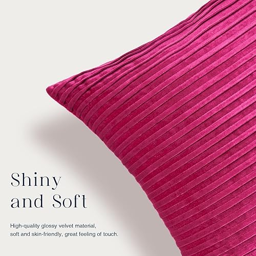 Miniatura 4 de Phantoscope Paquete de 2 fundas de almohada decorativas de terciopelo - Terciopelo plisado hecho a mano - Funda de almohada cuadrada suave y sólida