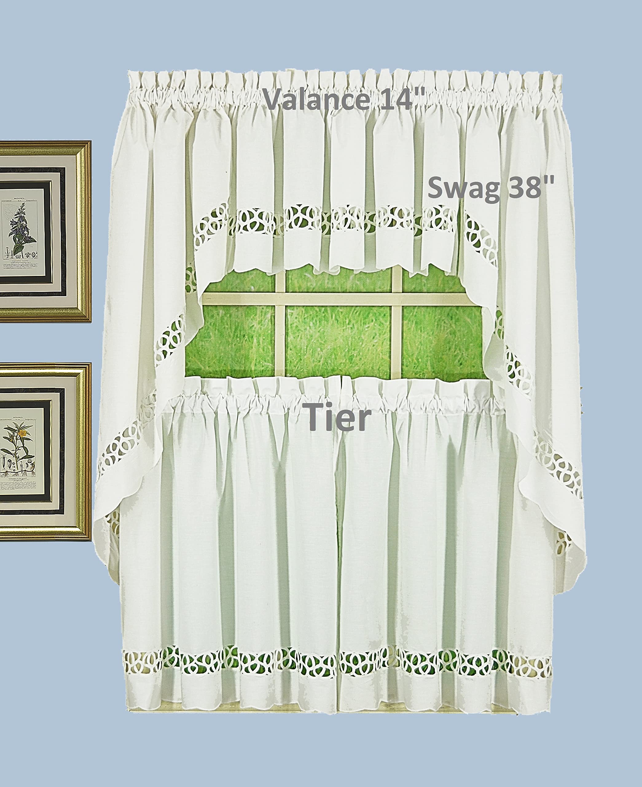 Today's Curtain Hellina Tapework Window Swag, 38-Inch, White