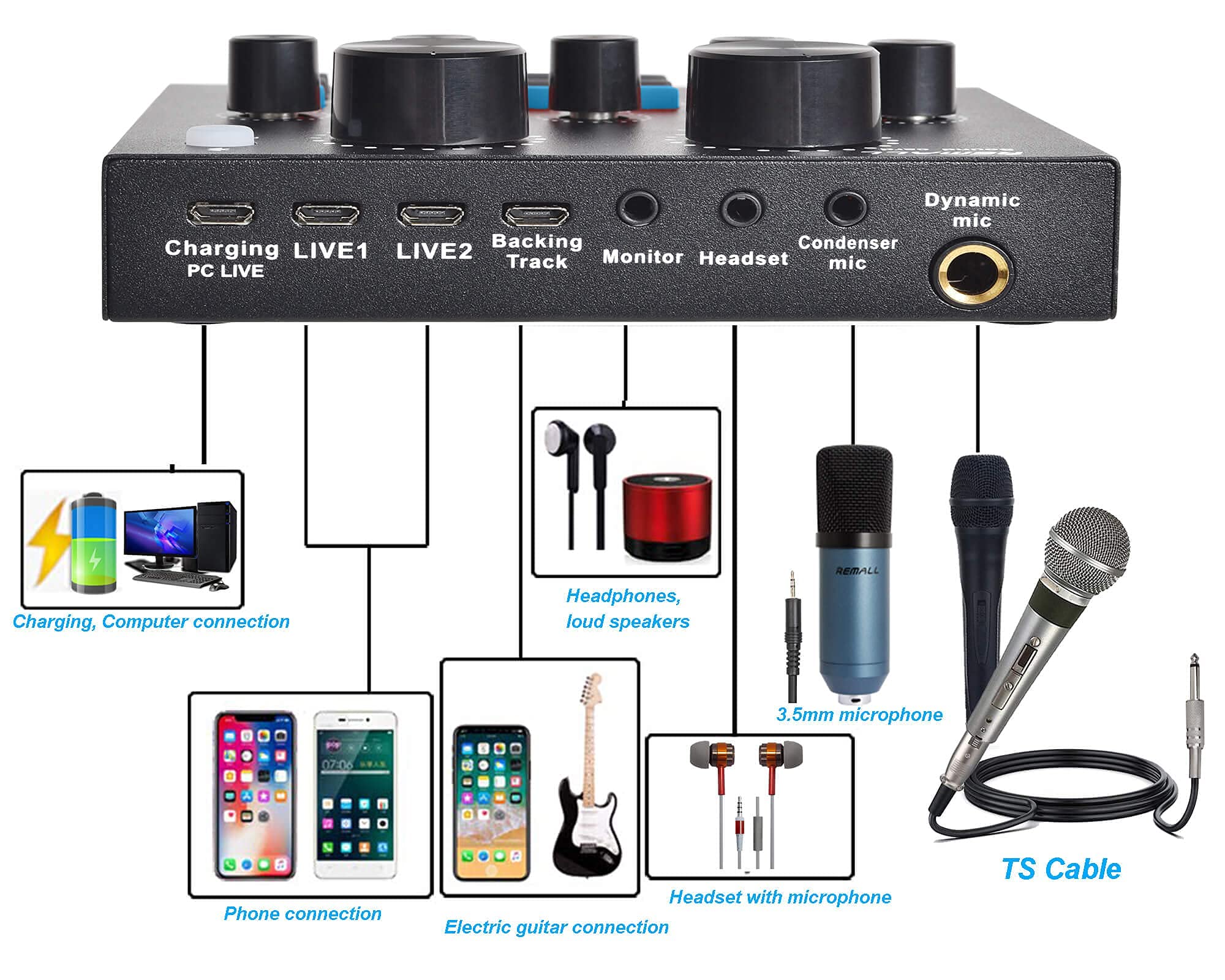 Buy Audio Interface DJ Mixer V8 Live Sound Card for Streaming, Remall