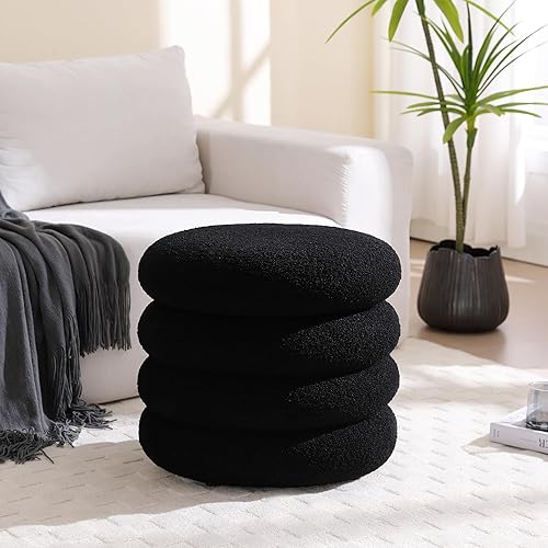 Miniatura 10 de ONEVOG Boucle - Otomano de almacenamiento, asiento redondo para reposapiés, puf otomano de tocador, asiento acolchado suave con tapa extraíble para