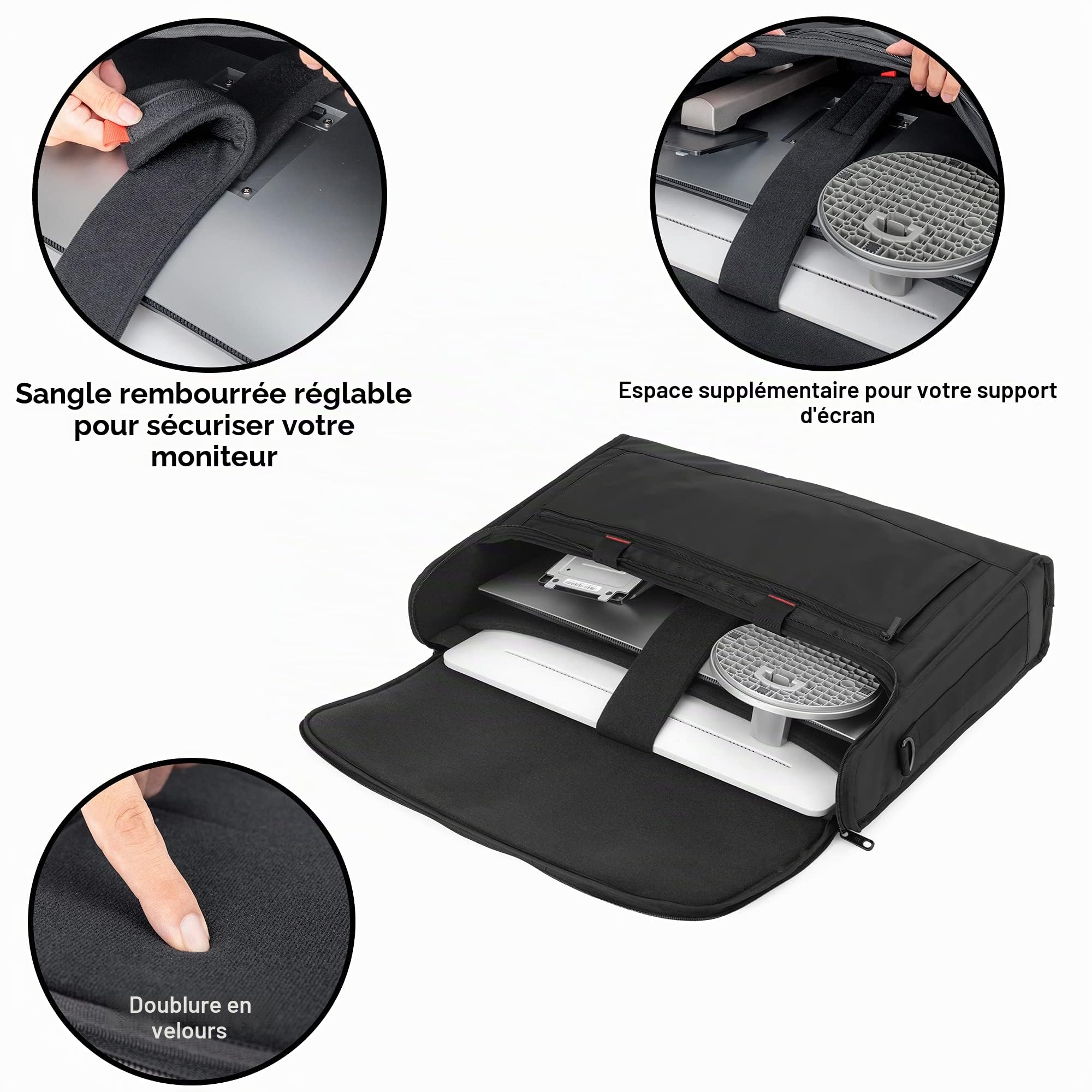 Trunab Sac de Moniteur Porte Moniteur PC, Sac de Voyage Transport de Écran 24'', Compatible avec LCD Screens, TVs, et Tout-en-Un Ordinateur, avec bandoulière, Renforçage Fond, Noir