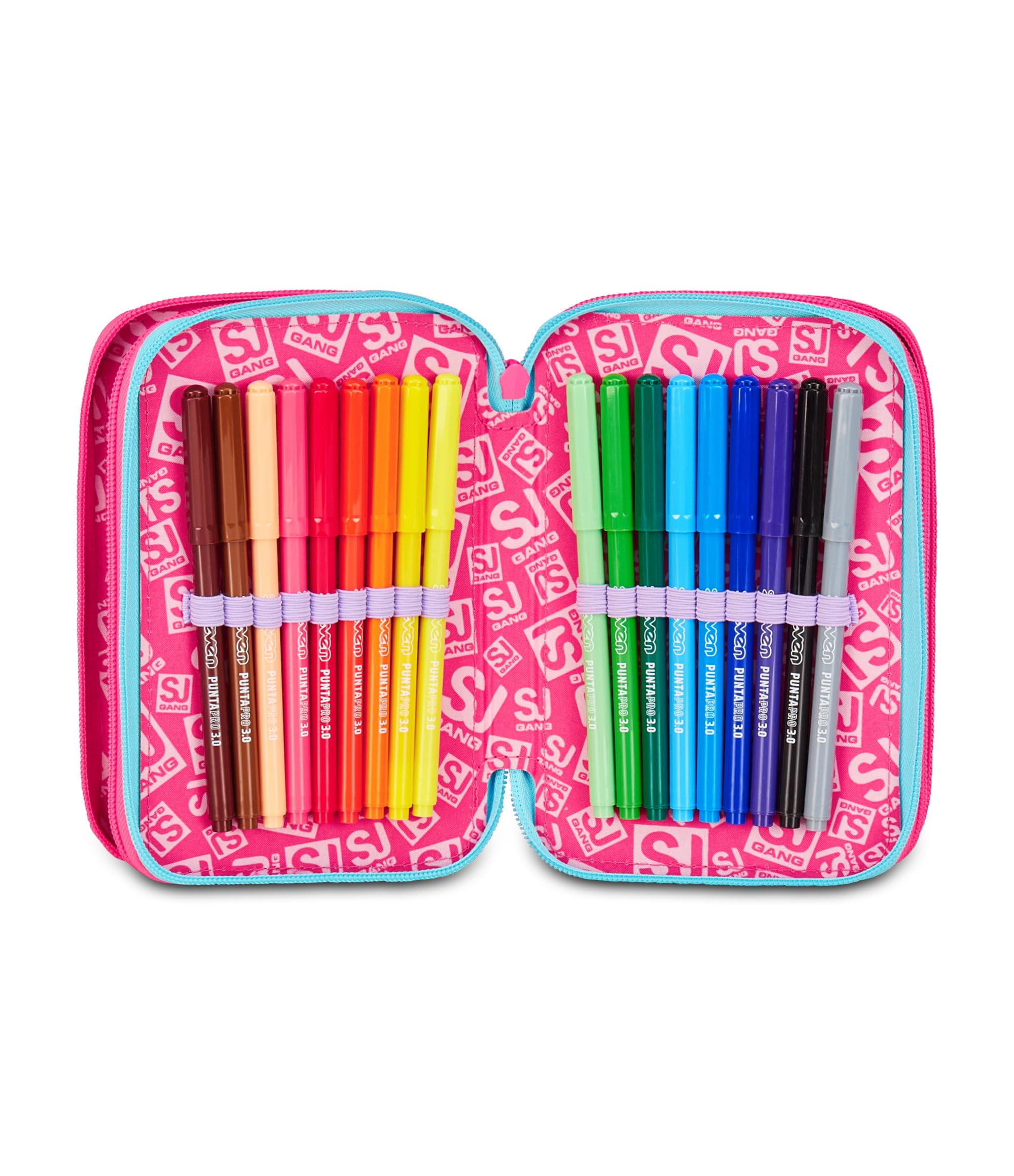 SJ GANG STYLE JAM GANG Astuccio Scuola 3 Zip Plushy Rabbit, Rosa, Portapenne Triplo Scomparto Completo Di Penne, Matite, Colori, Accessori Zaino, Scuola Elementare, Bambina