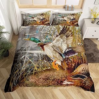 Mallard Duck Duvet Cover Boys Girls Wild Duck Hunting Bedding Set for Kids Women Men Ultra Soft Lodge Cabin Farmhouse Comforter Cover Set Bedspread Cover Room Decor King Size Bedclothes Zipper
