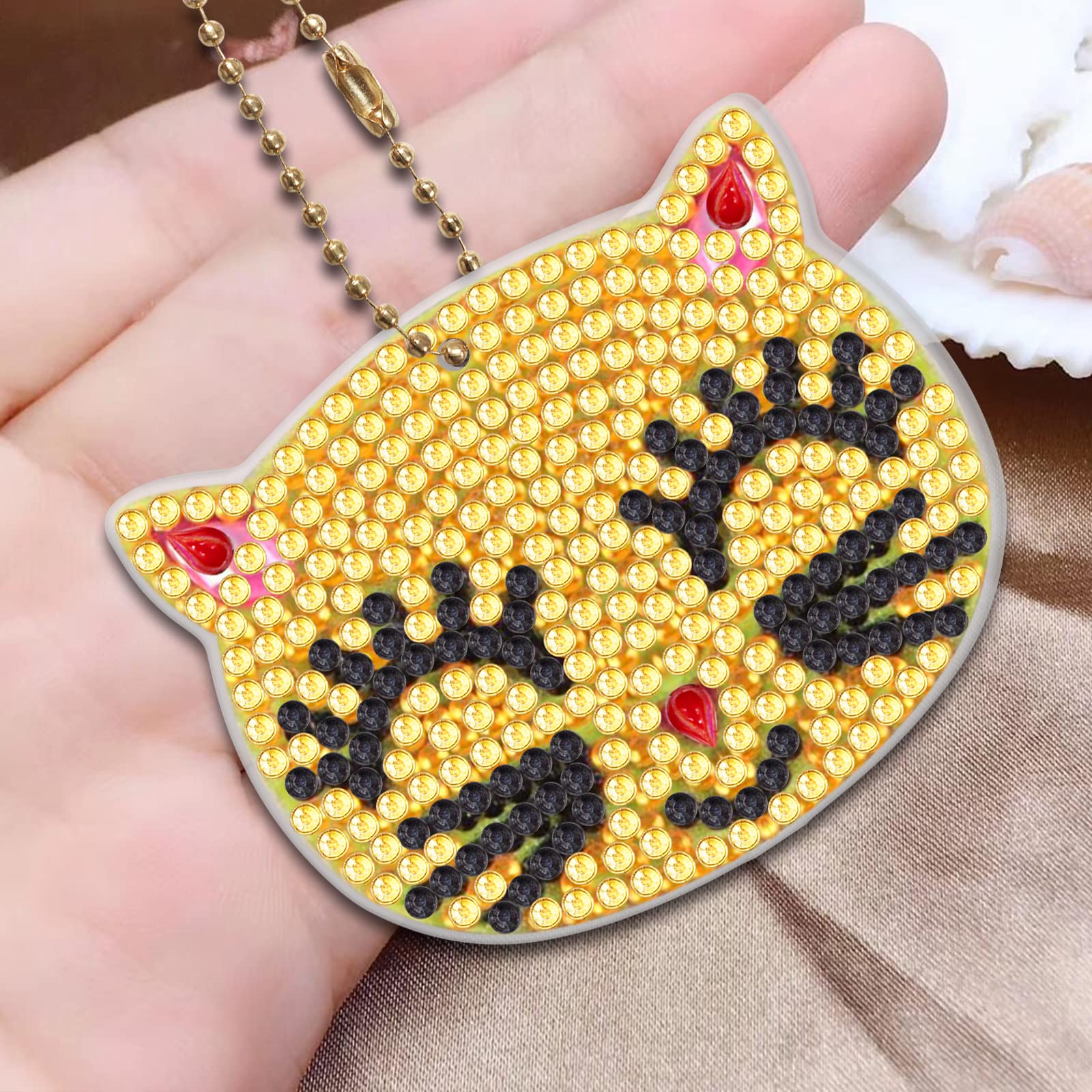 LUSandy 5 portachiavi fai da te 5D colorati con gatto dipinto con diamanti kit completo trapano doppio lato forma speciale gatto diamante arte portachiavi set per zaino borsa a tracolla accessori