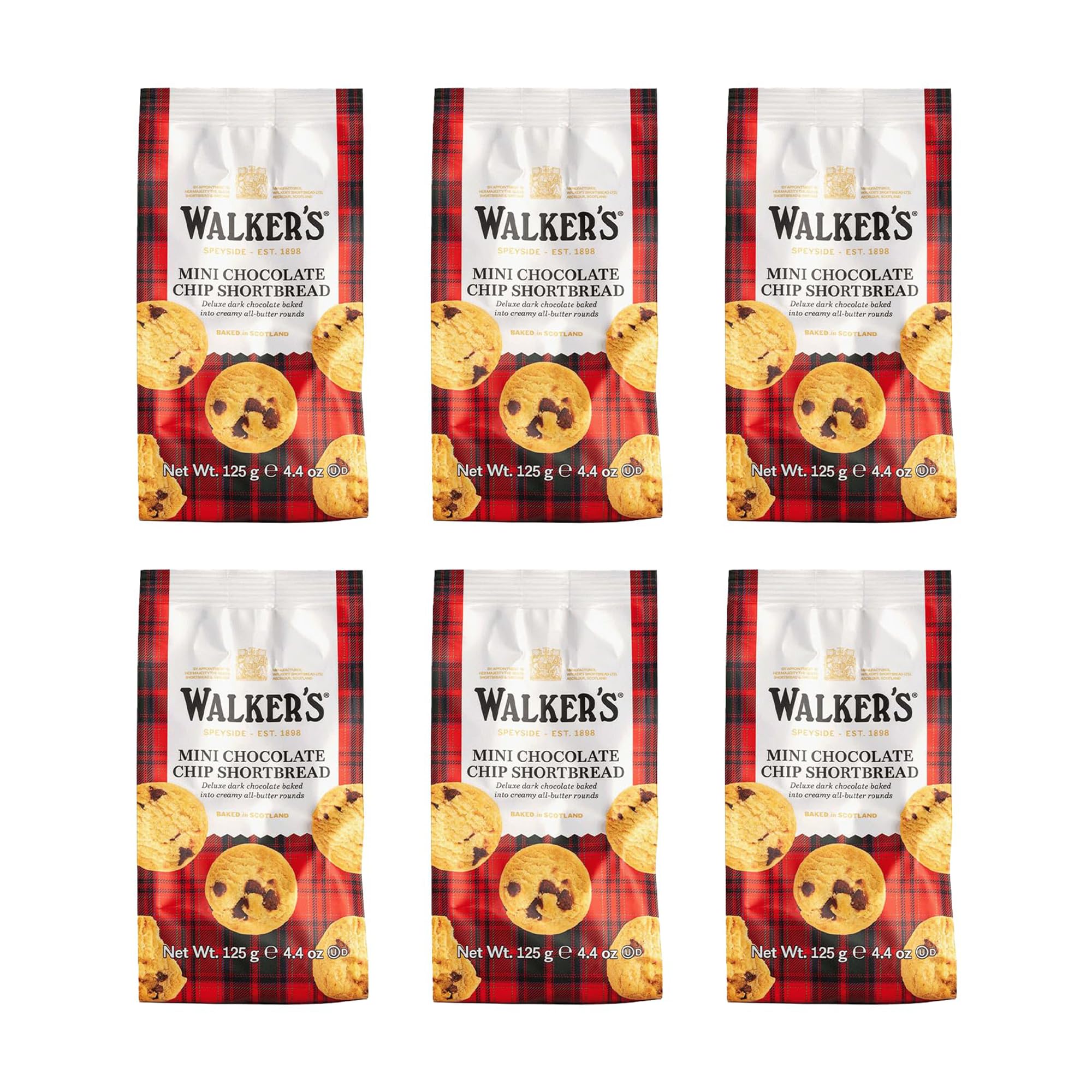 Walker's Shortbread Mini Chocolate Chip Cookies, Pure Butter Shortbread Cookies, 4.4 Oz (Pack of 6)
